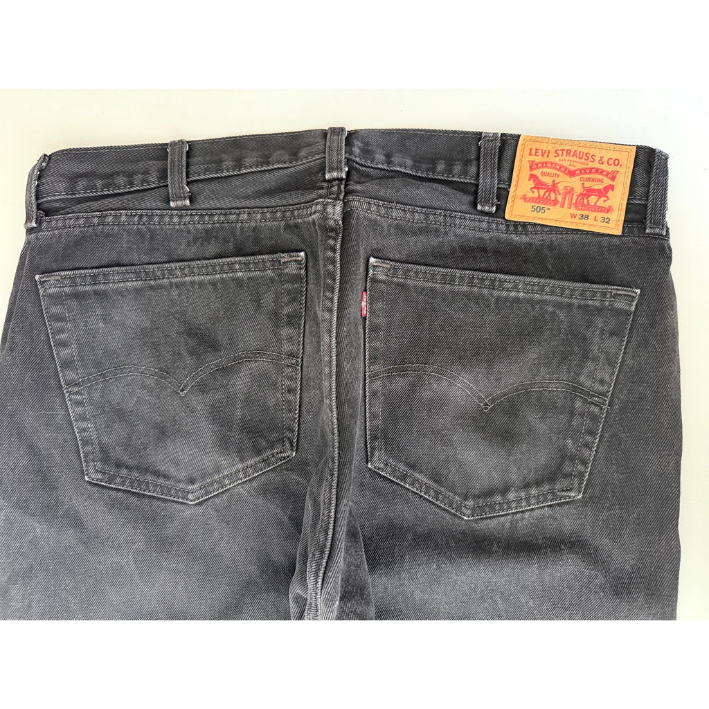 Levis 505 Mens 38x32 Black Regular Fit Straight Leg Jeans Denim
