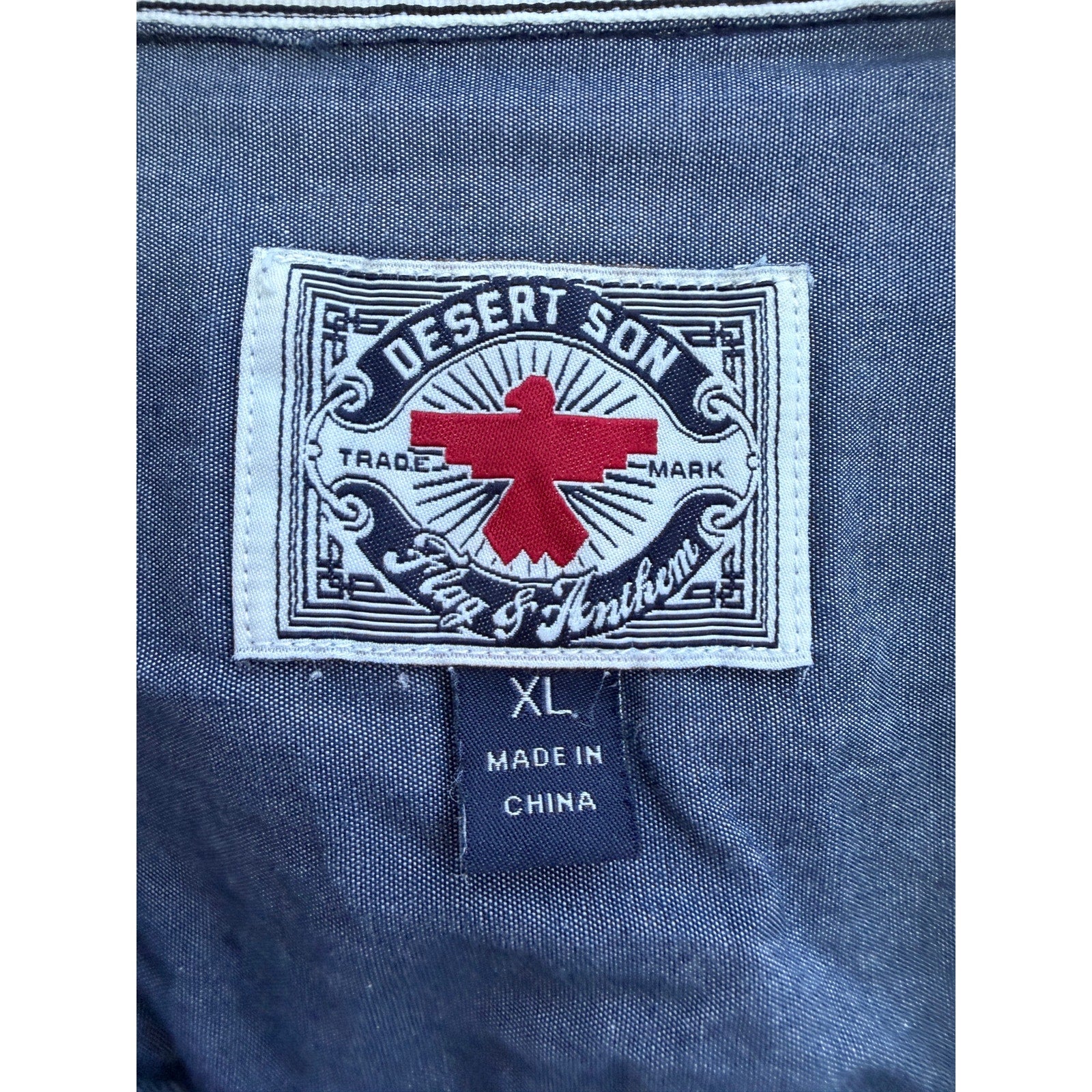 Flag & Anthem Western Shirt Mens XL Blue White Plaid Short Sleeve Snap Button