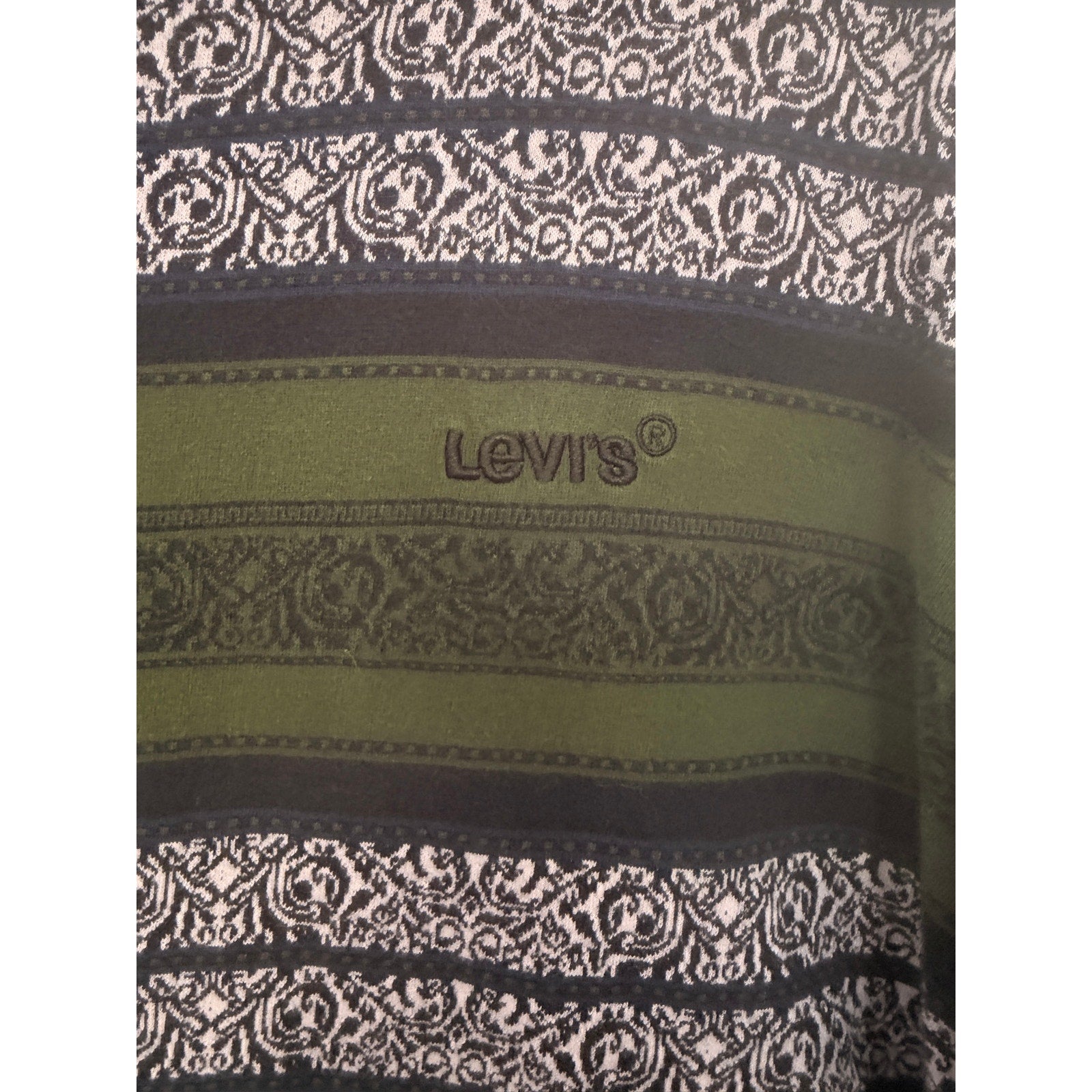 Levis Vintage Style Shirt Mens Large Green Pattern Striped Sweater Casual