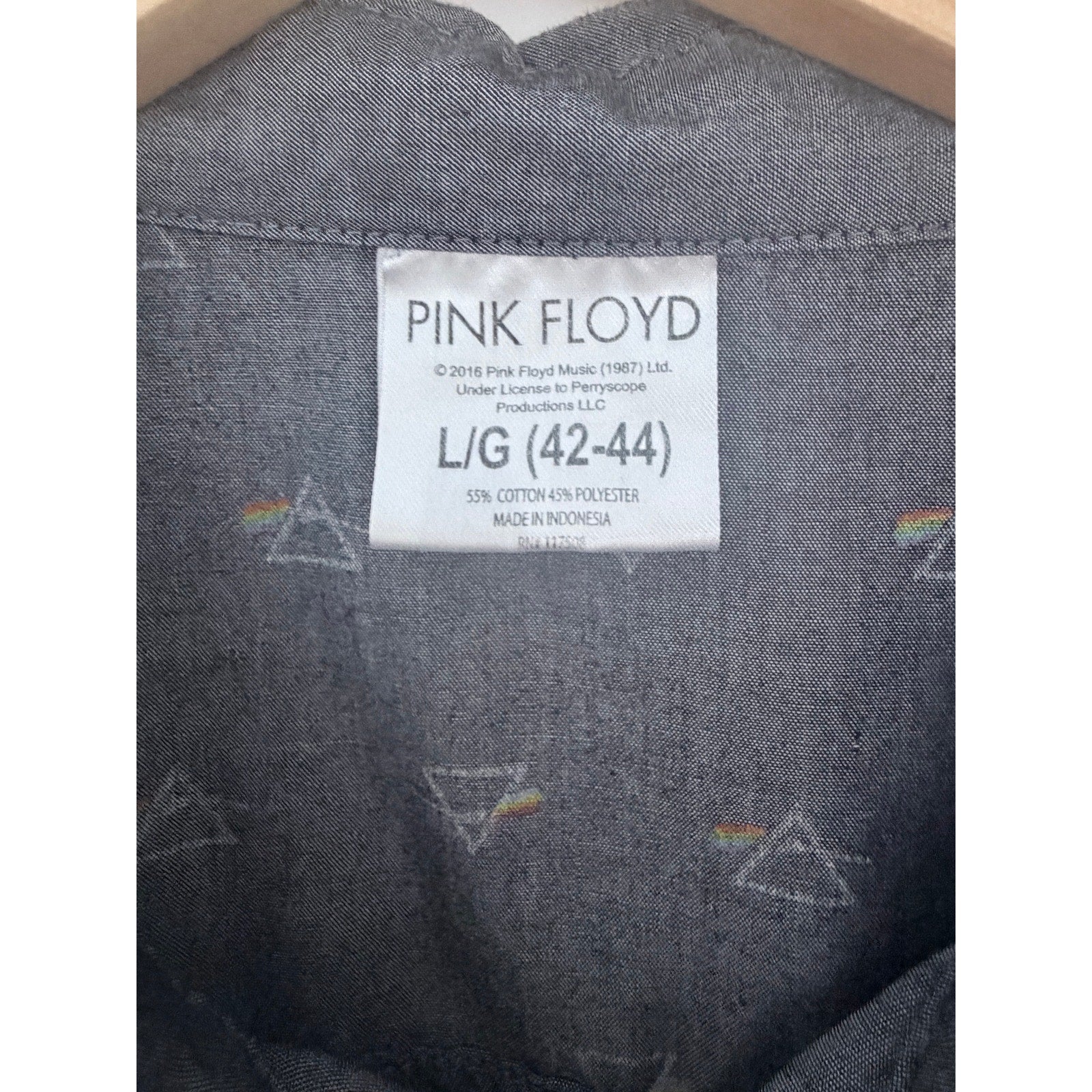 Pink Floyd Button Up Shirt Mens Large Gray Prism Graphic Short Sleeve