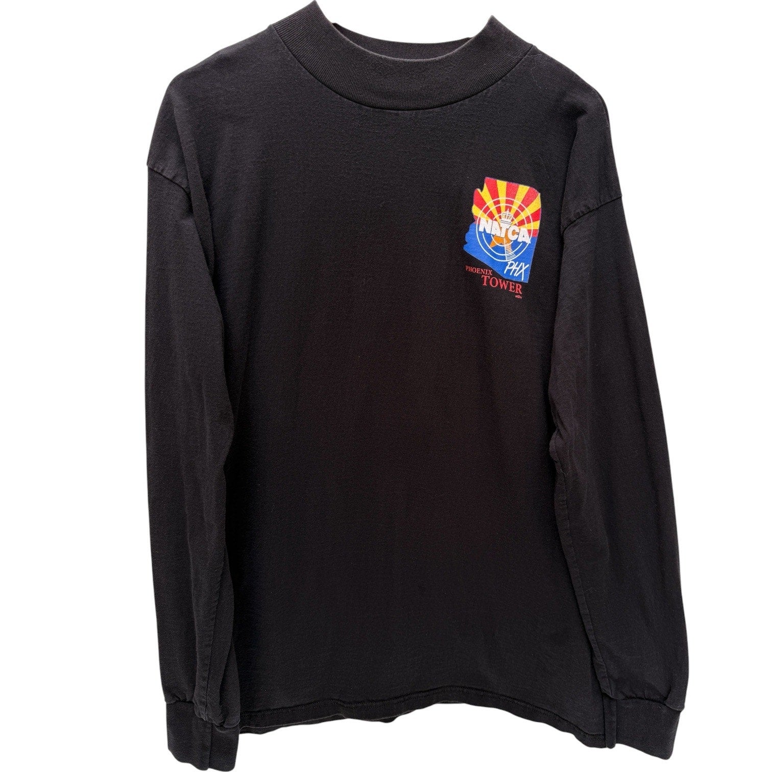 NATCA Phoenix Tower Skull Long Sleeve Shirt Mens Large Black Back Graphic