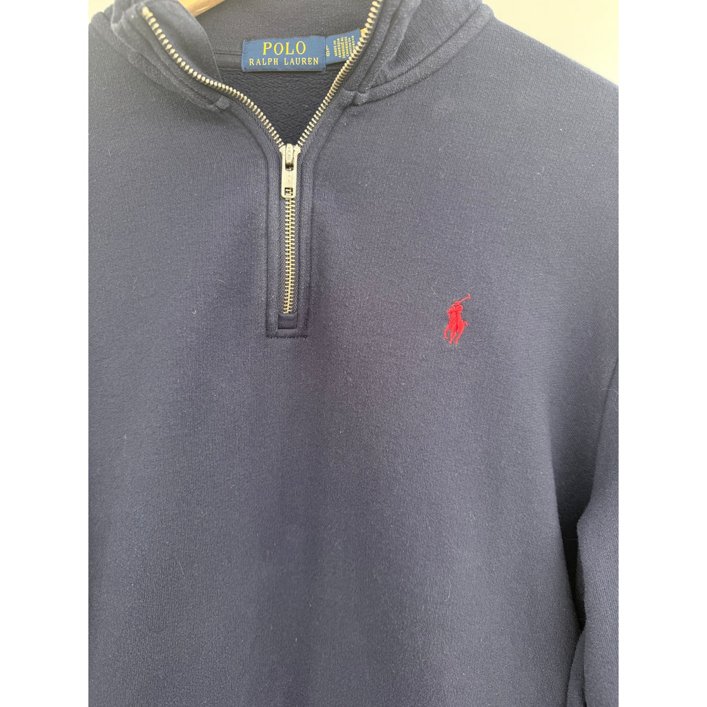 Polo Ralph Lauren Quarter Zip Sweatshirt Mens Large Navy Red Pony Pullover