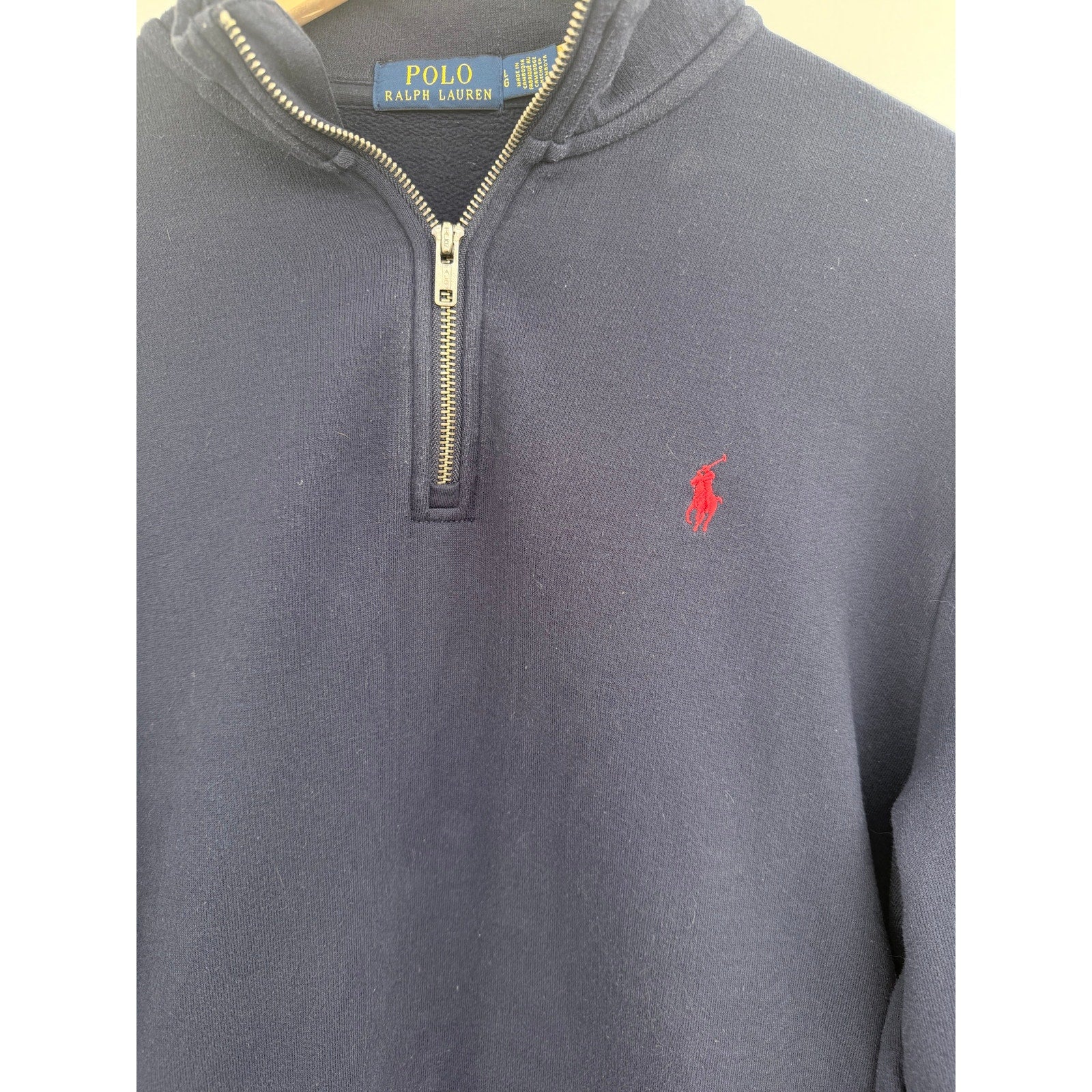 Polo Ralph Lauren Quarter Zip Sweatshirt Mens Large Navy Red Pony Pullover