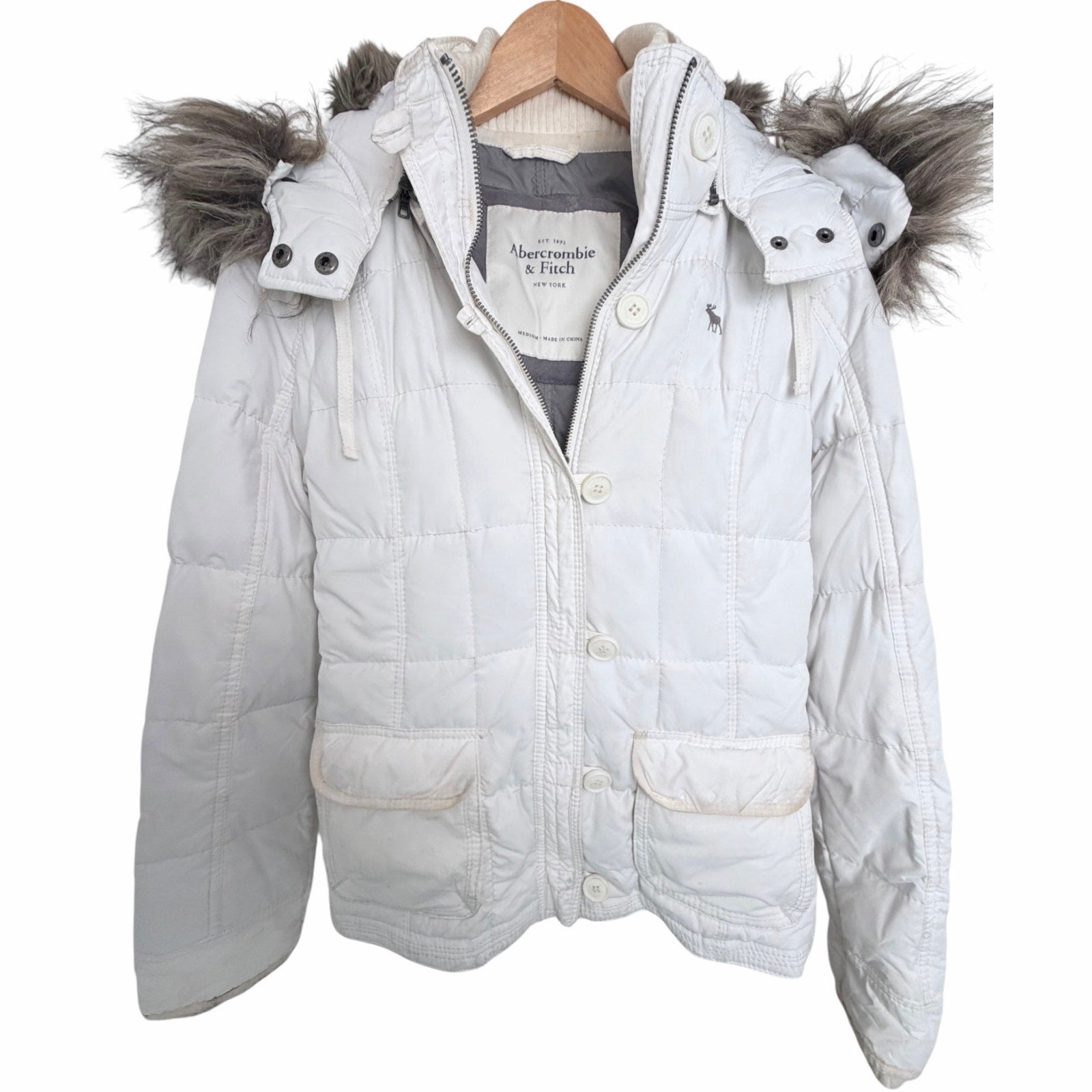 Abercrombie & Fitch White Puffer Jacket