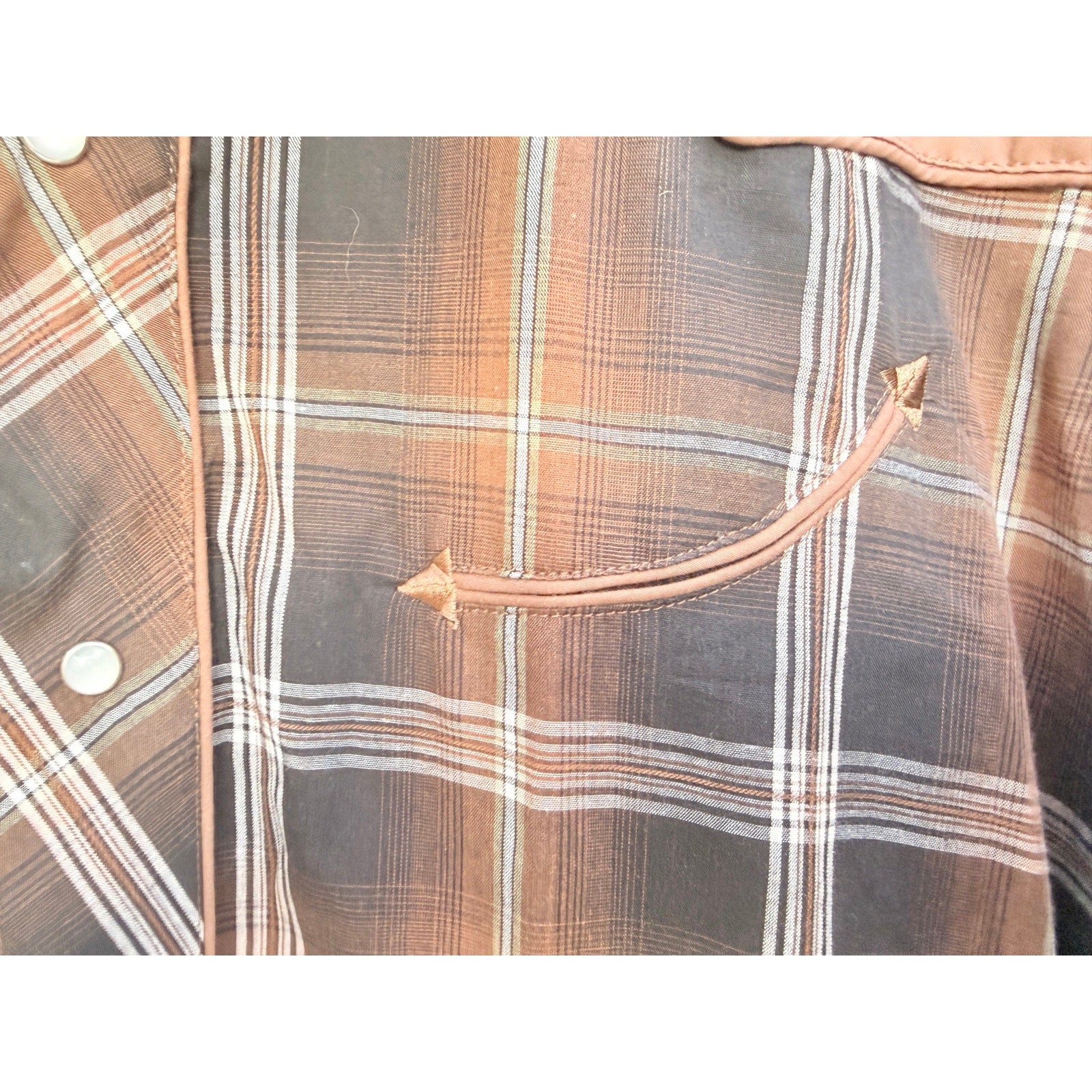 Red Ranch Western Pearl Snap Shirt Mens Large Brown Plaid Cowboy Button Up Rodeo