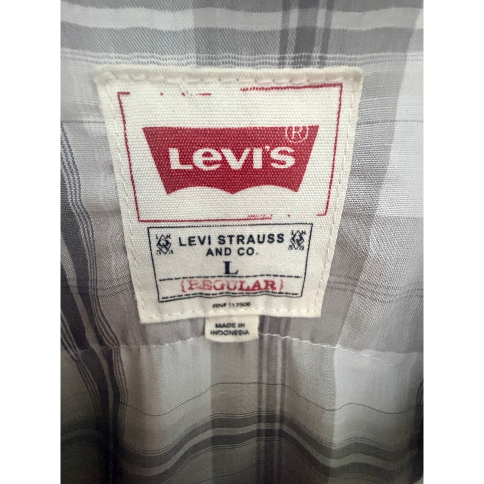 Levi's Gray Plaid Western Pearl Snap Shirt Mens Large