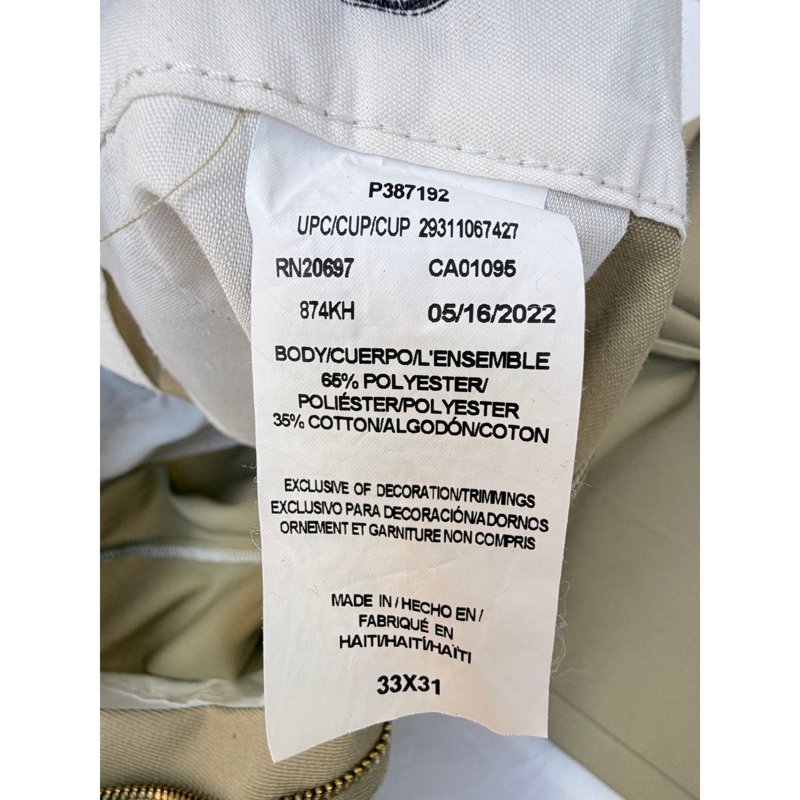 Dickies 874 Work Pants Mens 33x31 Khaki Straight Leg Original Fit Uniform