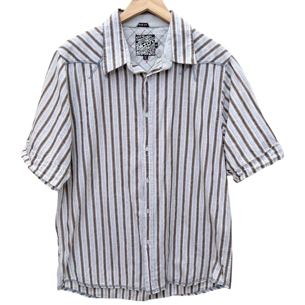 Billabong Button Up Shirt Mens Medium Striped Short Sleeve Surf Casual