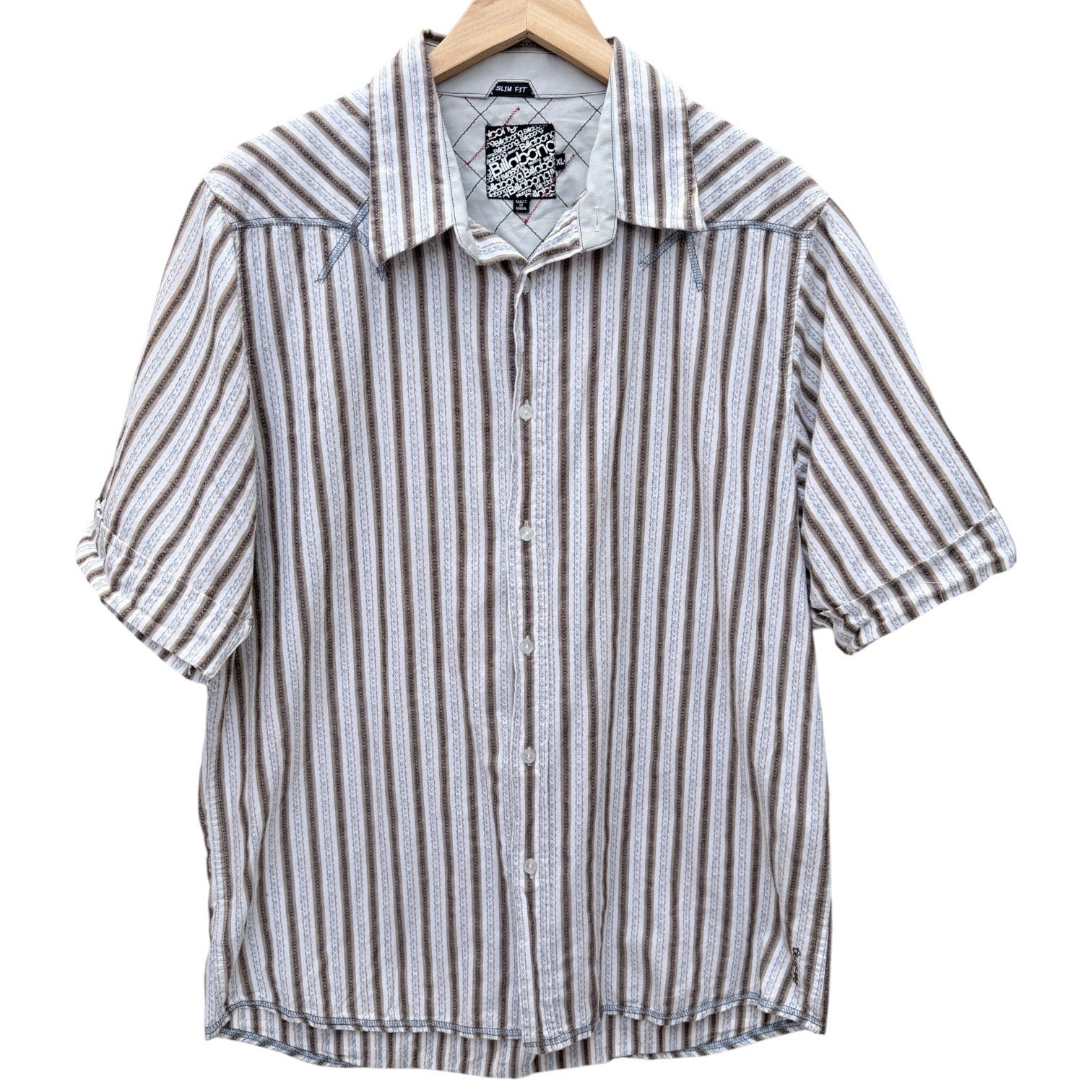 Billabong Button Up Shirt Mens Medium Striped Short Sleeve Surf Casual
