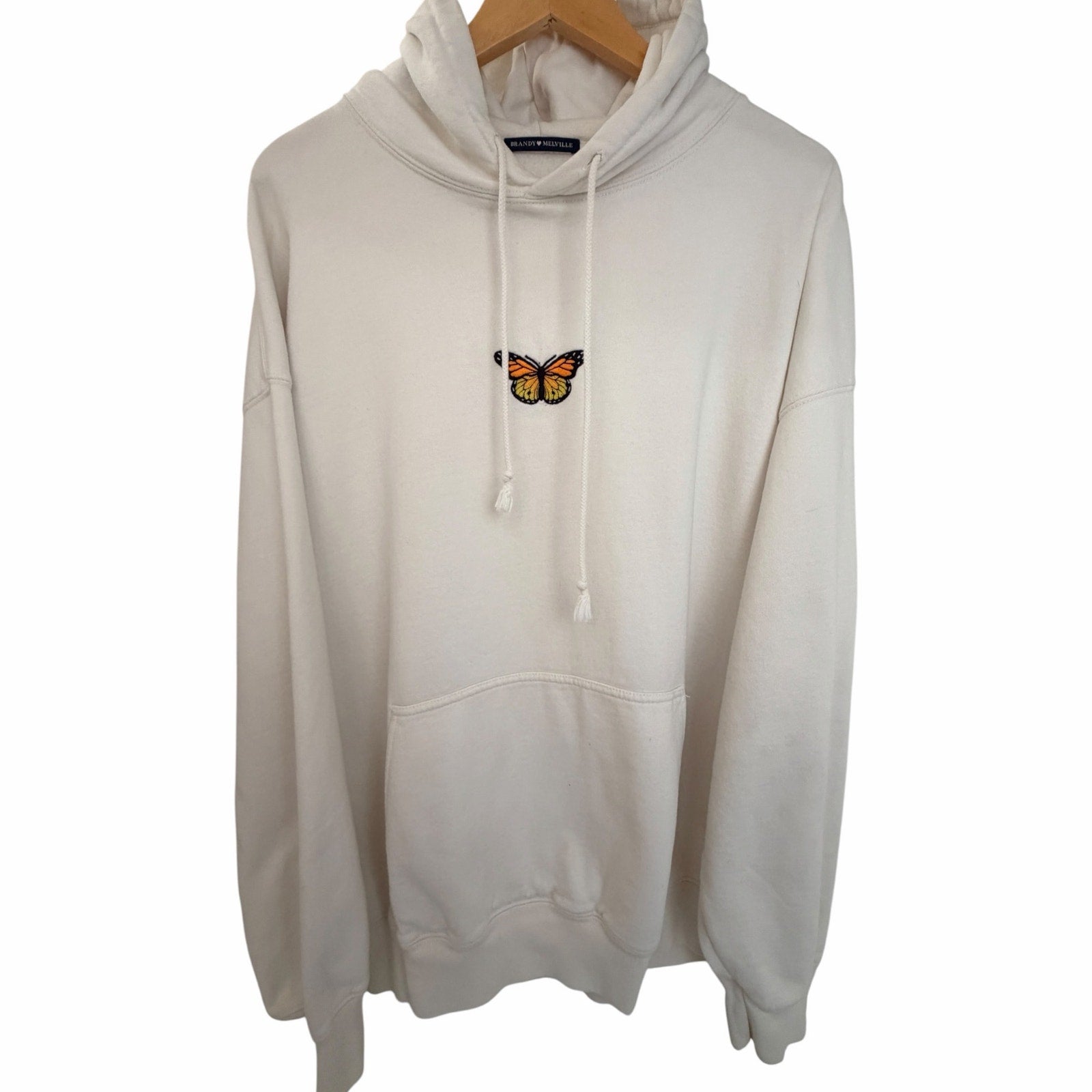 Brandy Melville White Monarch Butterfly Embroidered Hoodie
