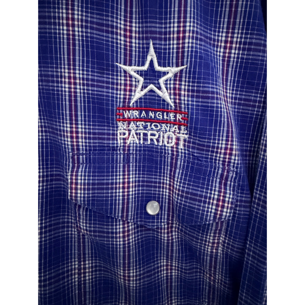 Wrangler National Patriot Western Shirt Mens XL Blue Plaid Pearl Snap
