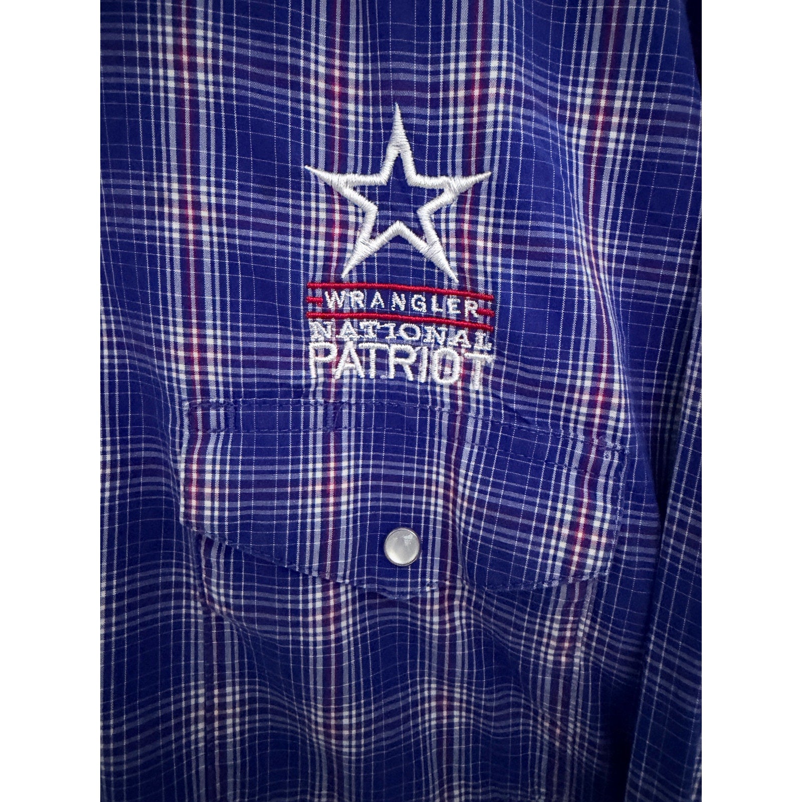 Wrangler National Patriot Western Shirt Mens XL Blue Plaid Pearl Snap