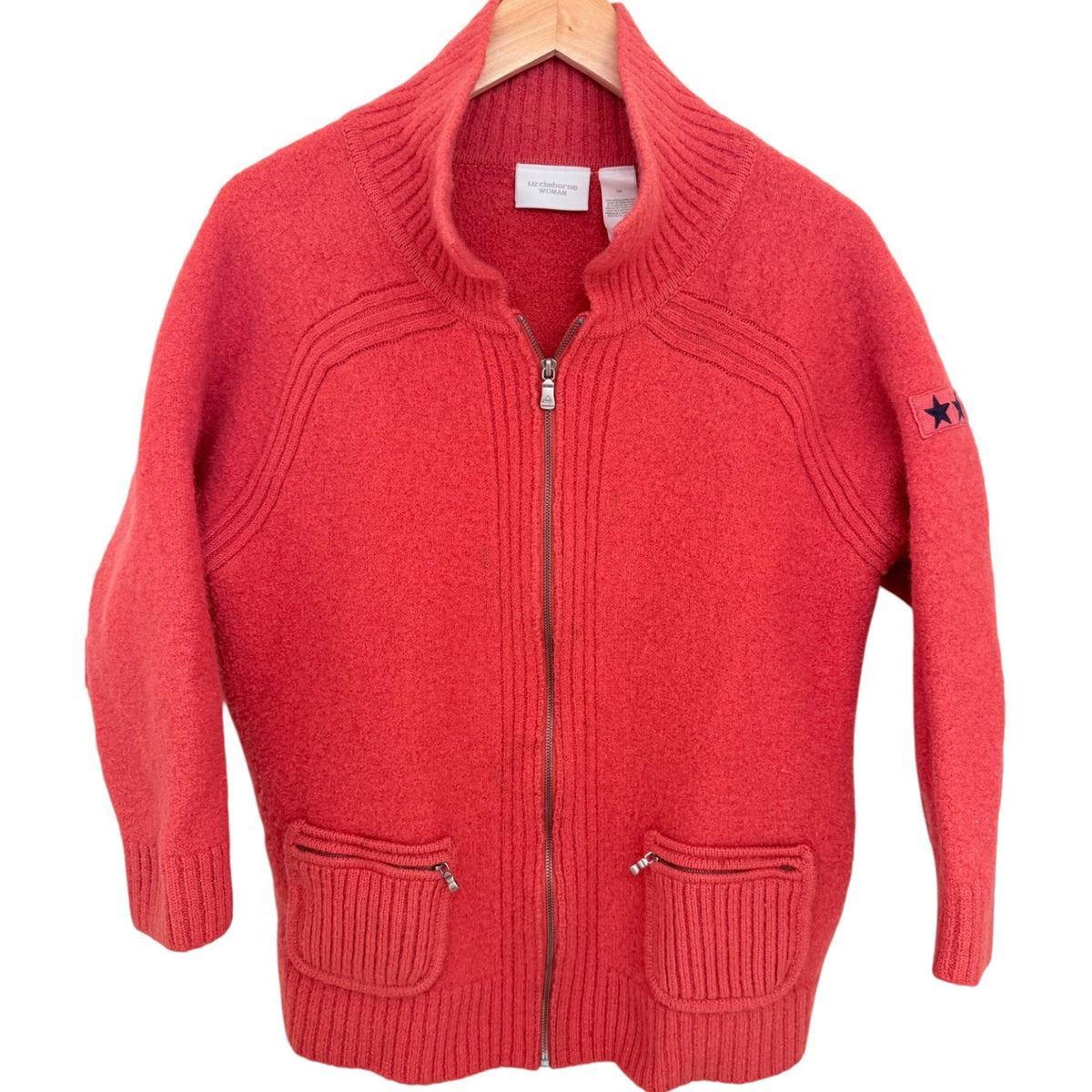 Liz Claiborne Women's Red Full-Zip Mock Neck Sweater — front view