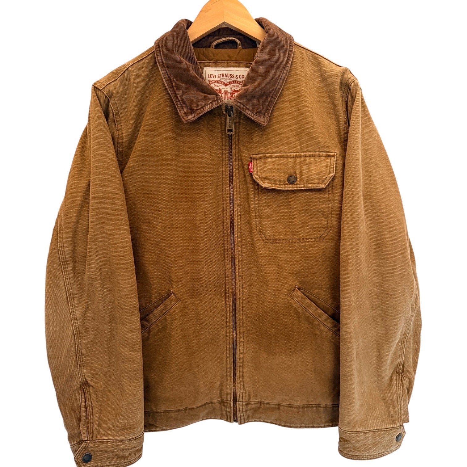 Levis Canvas Work Jacket Mens Medium Brown Full Zip Utility Chore Coat