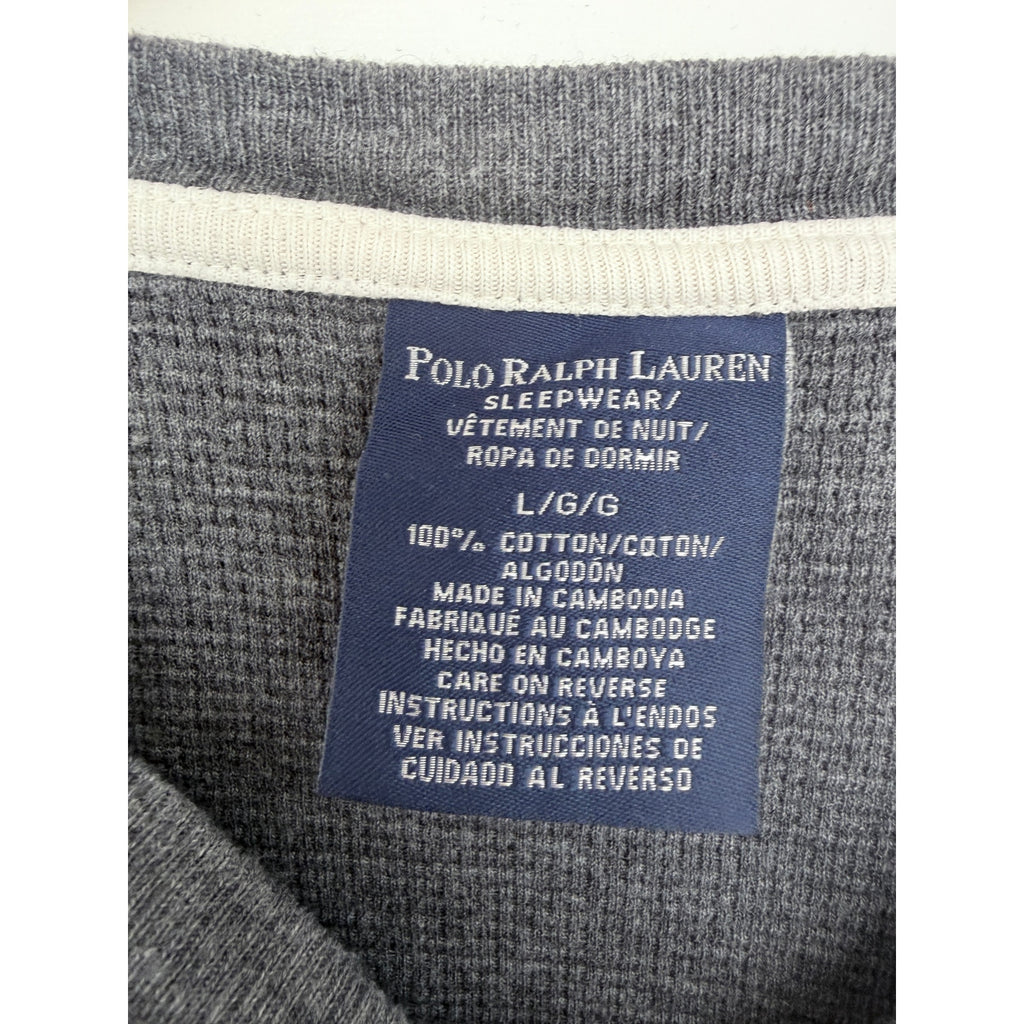 Polo Ralph Lauren Thermal Shirt Mens Large Gray Waffle Knit Sleepwear Pony Logo
