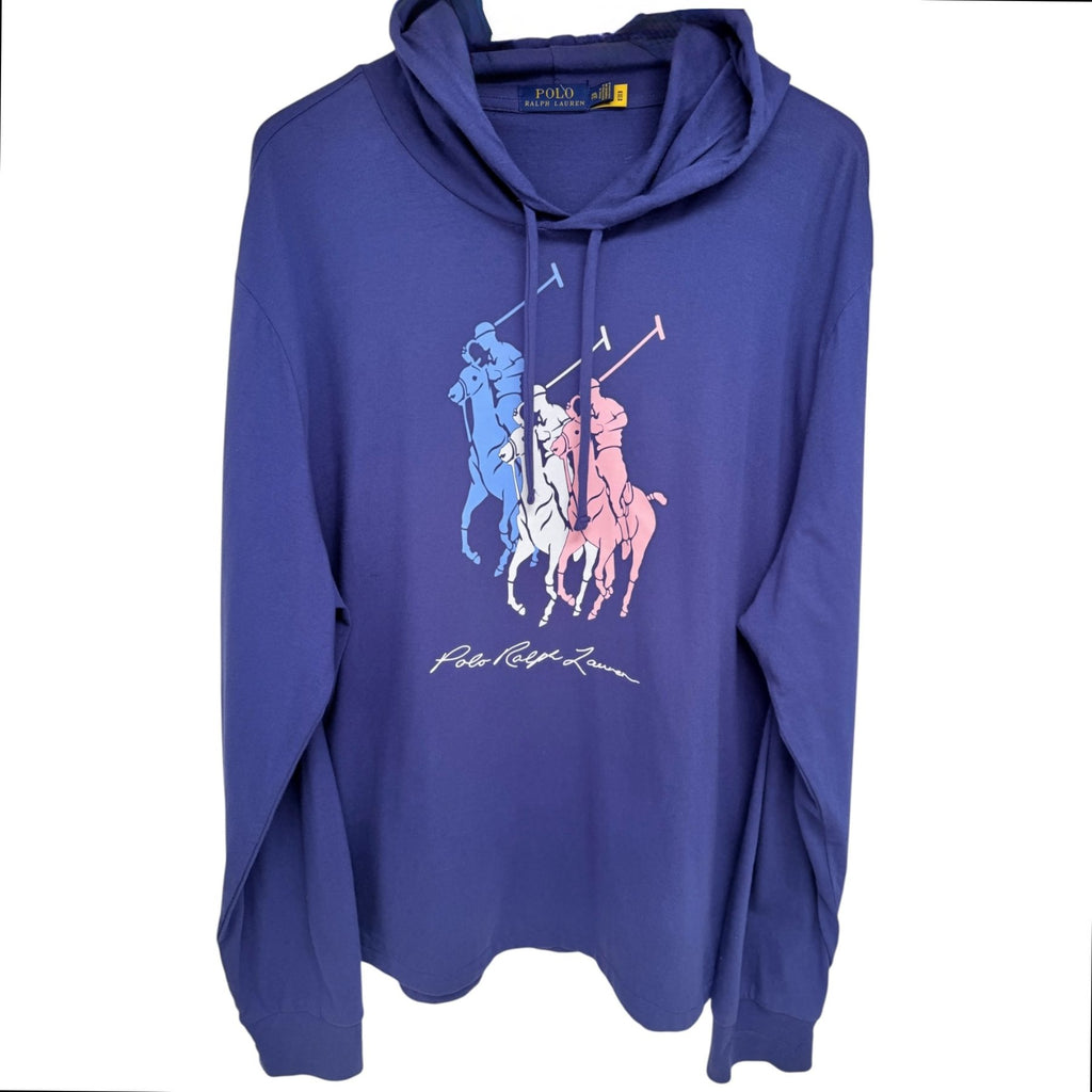 Ralph Lauren Men's Blue Colorblock Full-Zip Fleece Hoodie — front view