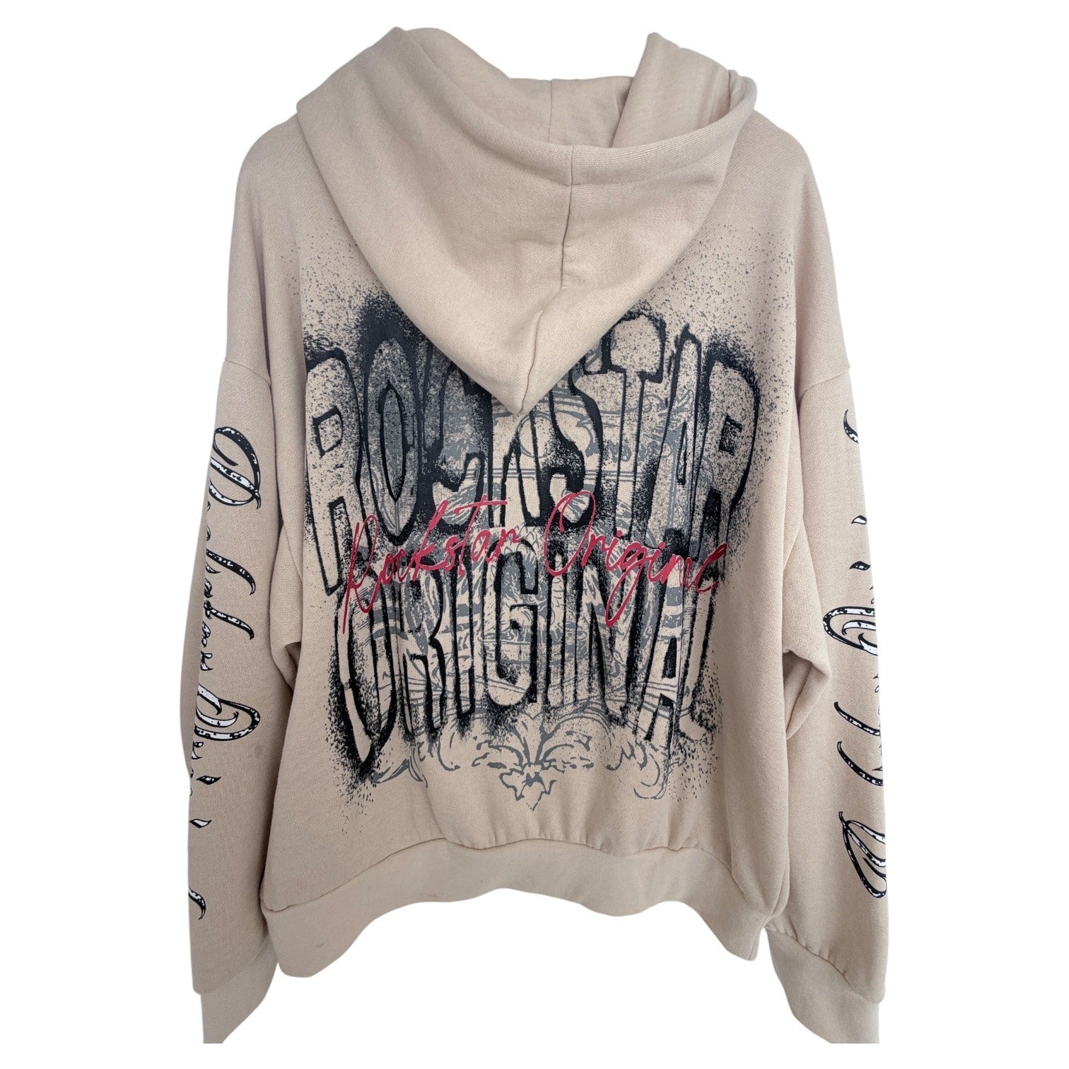 Rockstar Original Hoodie Mens XL Beige Graphic Streetwear Pullover Crown Logo