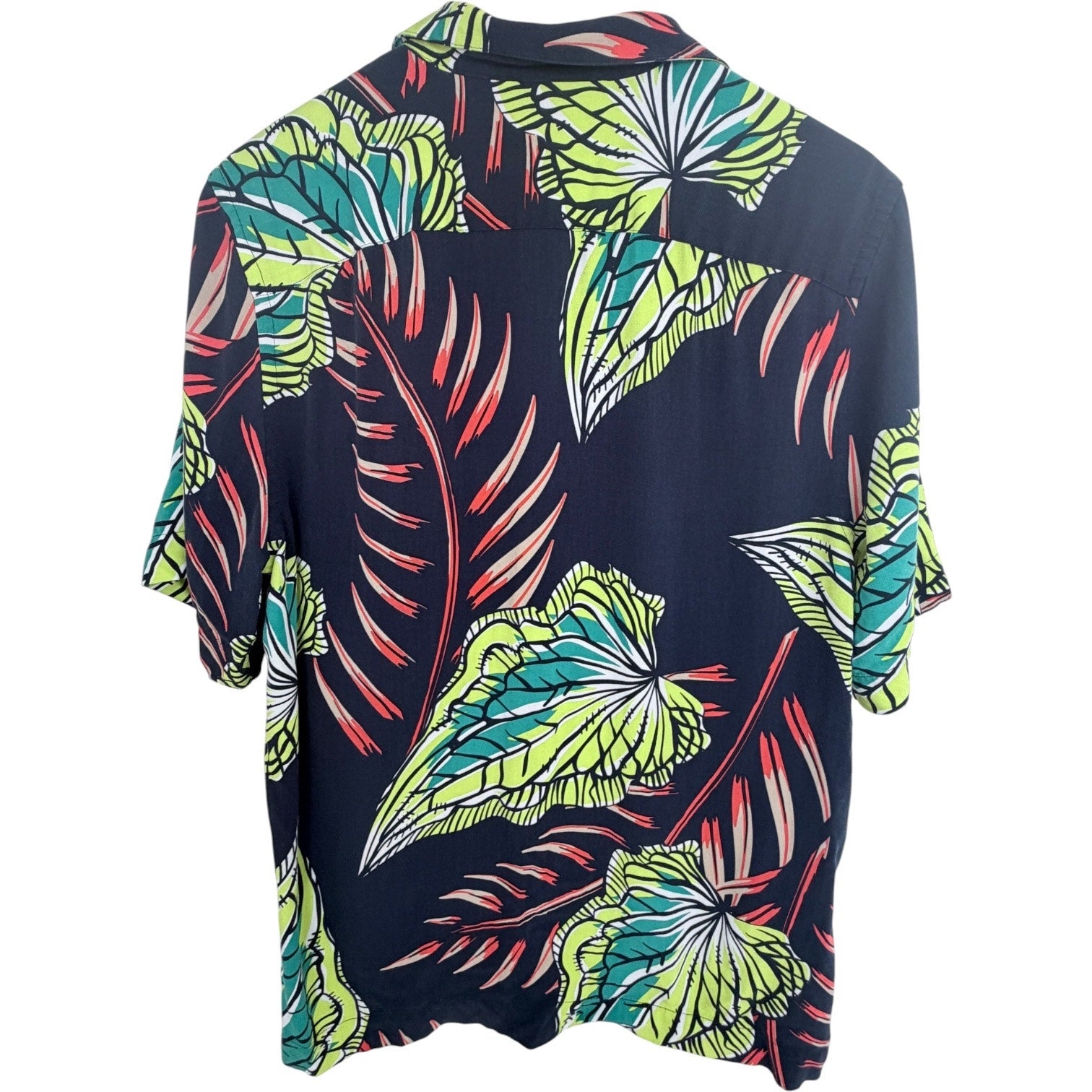 Original Penguin Munsingwear Hawaiian Shirt Mens M Navy Tropical Leaf Collar