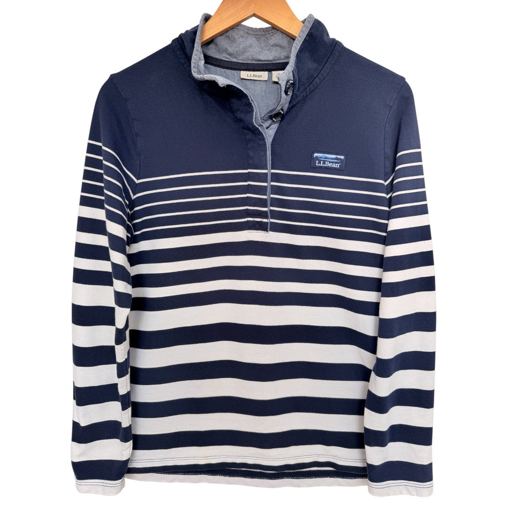 LL Bean Rugby Shirt Mens Medium Navy White Striped Long Sleeve Casual Classic