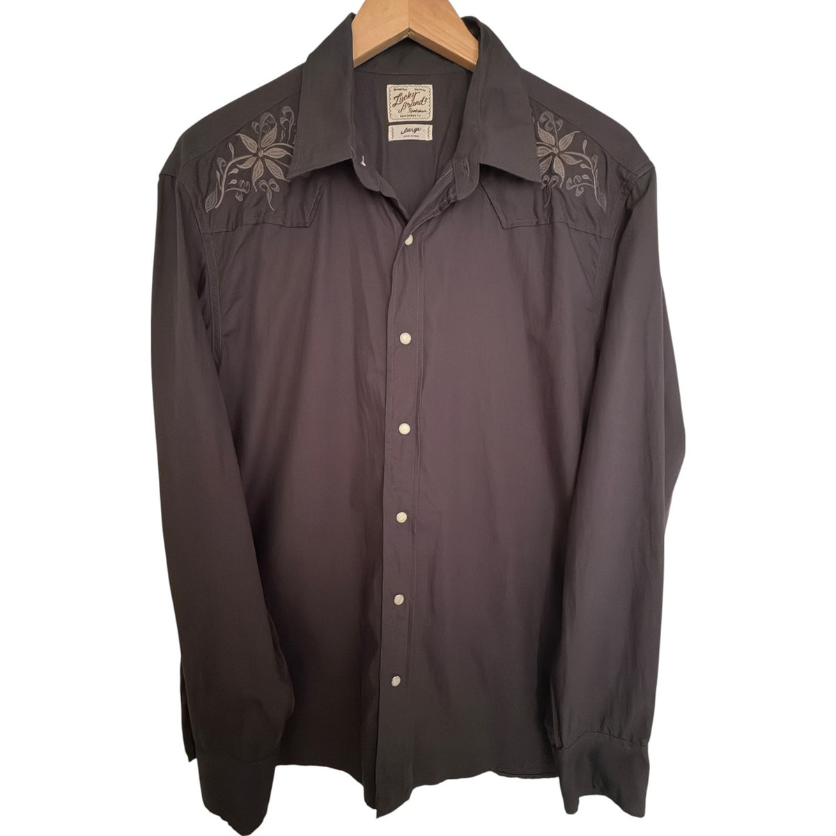 Lucky Brand Brown Sportswear Cotton Button-Up Shirt - Men's L