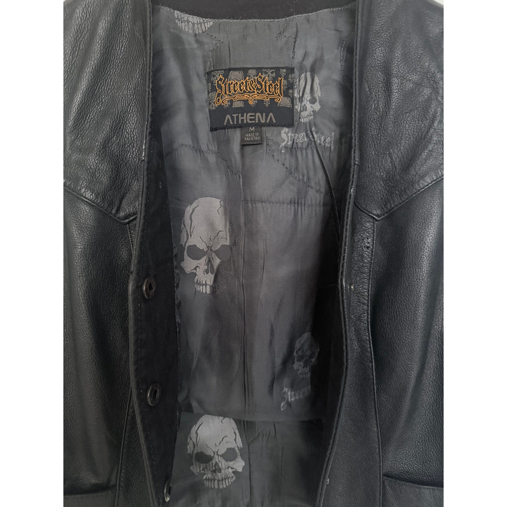 Street Steel Athena Leather Motorcycle Vest Womens Medium Black Snap Front Biker