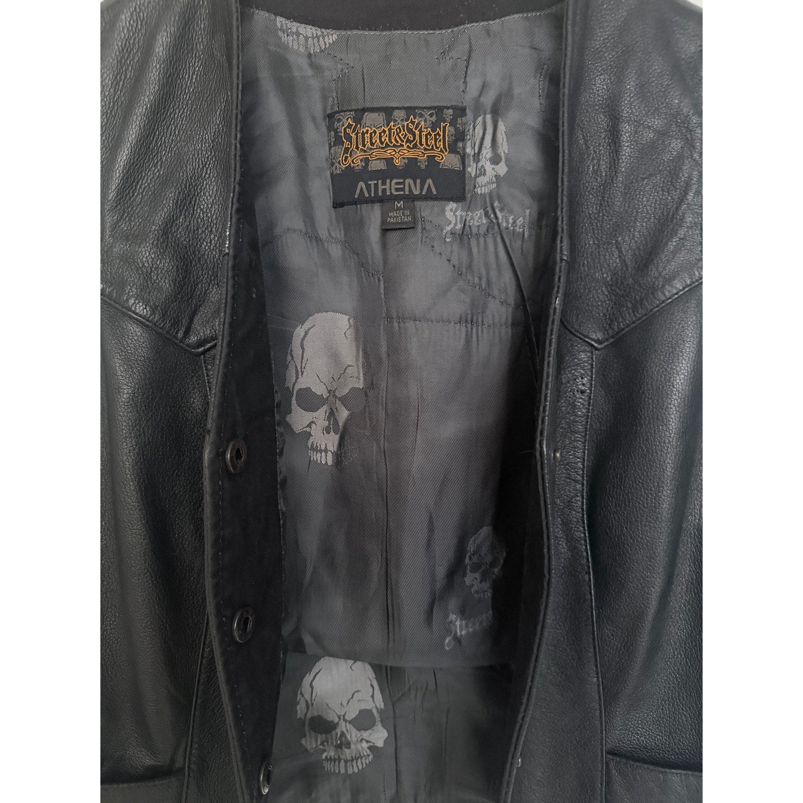 Street Steel Athena Leather Motorcycle Vest Womens Medium Black Snap Front Biker