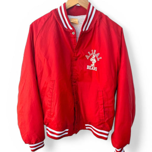 Allis Chalmers Varsity Jacket Mens Large Red Satin Bears Vintage