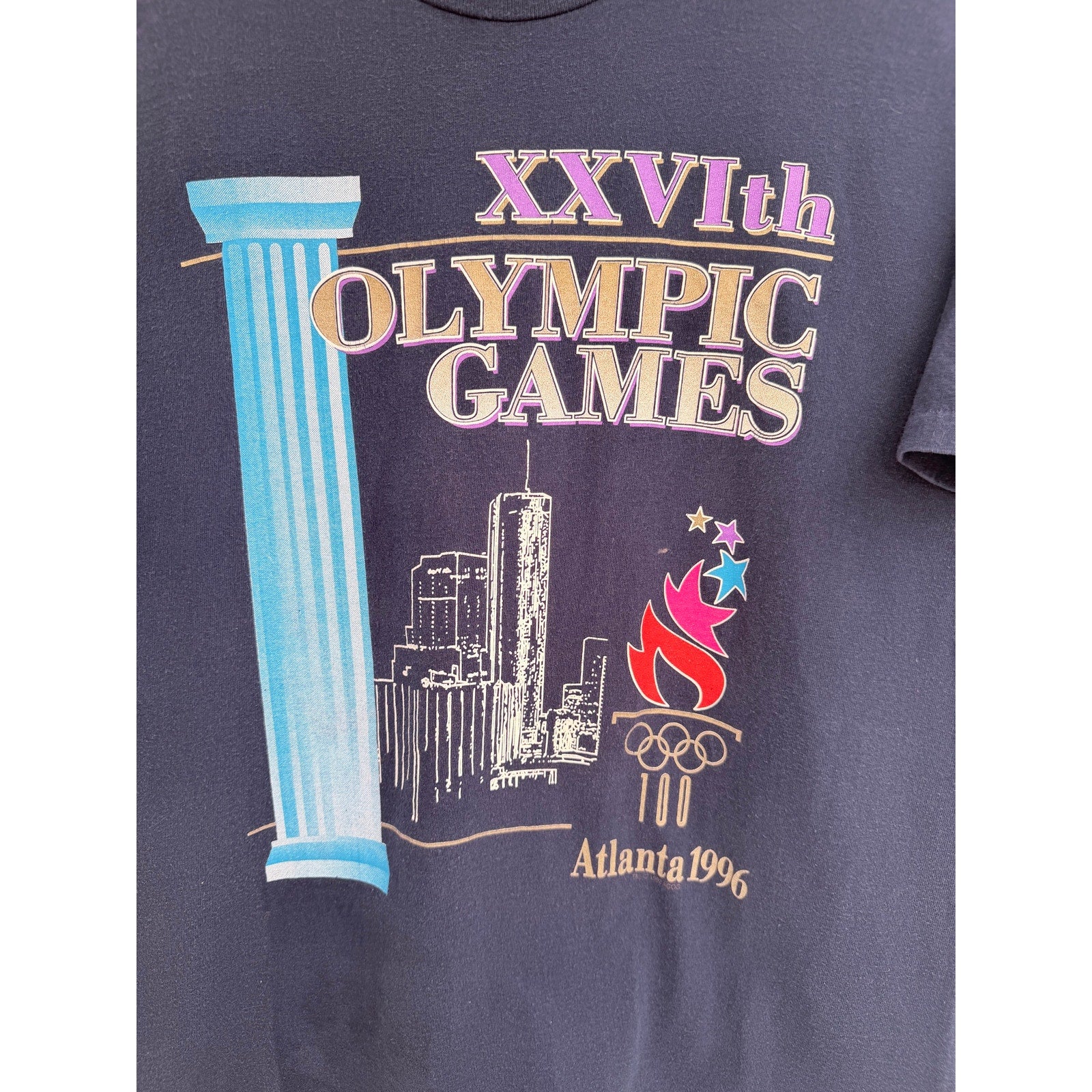 Vintage 1996 Atlanta Olympic Games T Shirt Mens Medium Navy USA Made Tee
