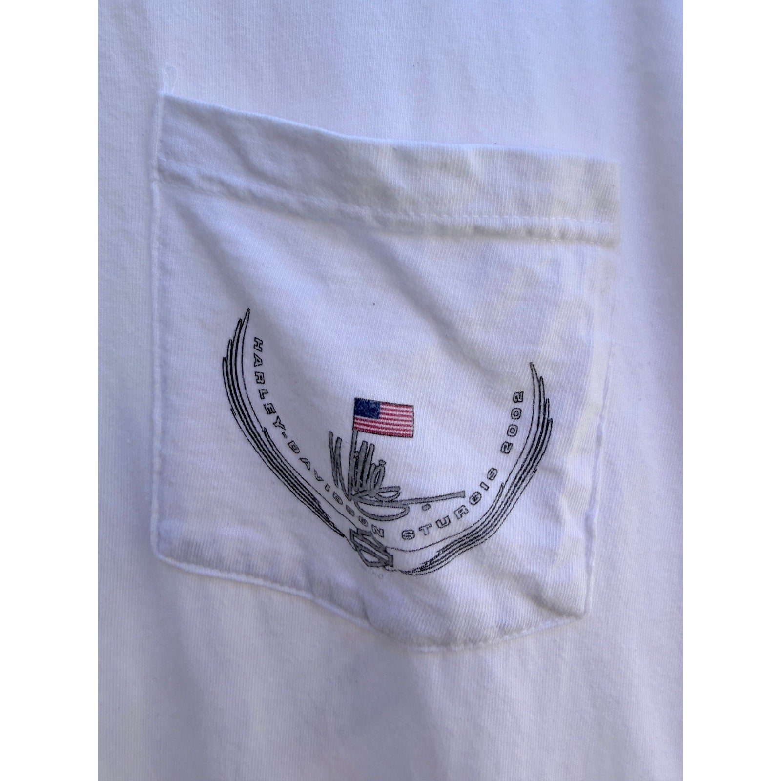 Harley Davidson Willie G Skull Sturgis 2002 Pocket T Shirt Mens Large White