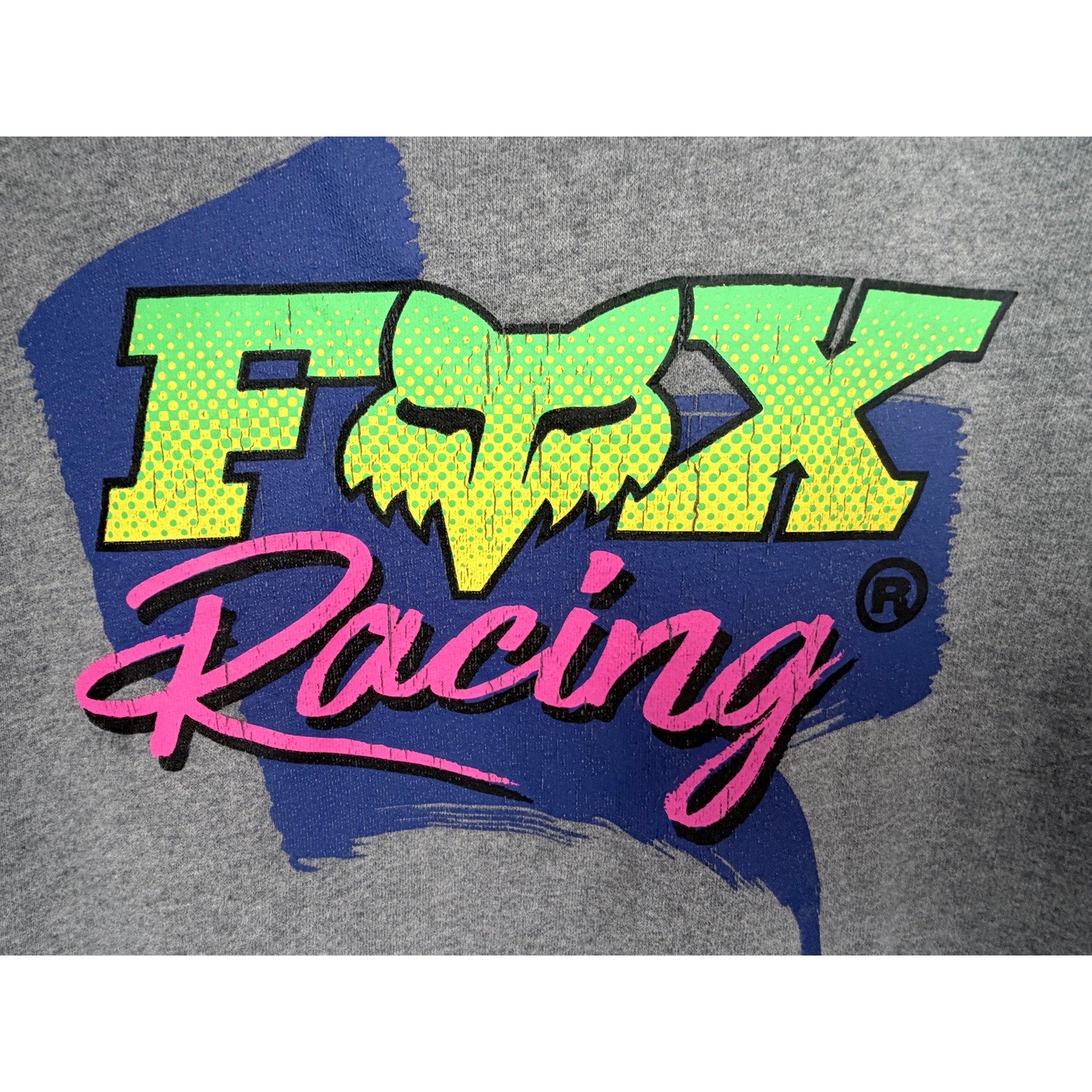 Fox Racing Hoodie Womens Large Gray Neon Graphic Pullover Sweatshirt