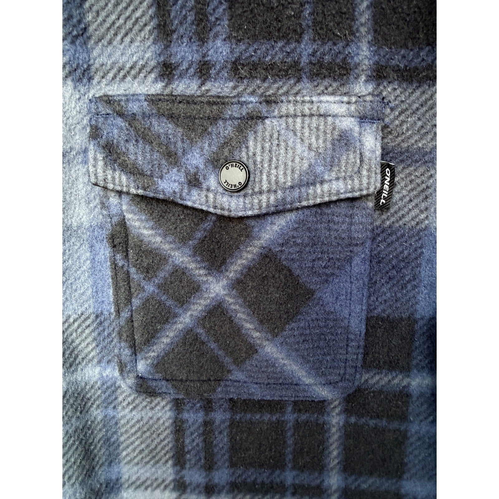 O'Neill Flannel Shirt Mens Medium Gray Black Plaid Button Up Surf Casual