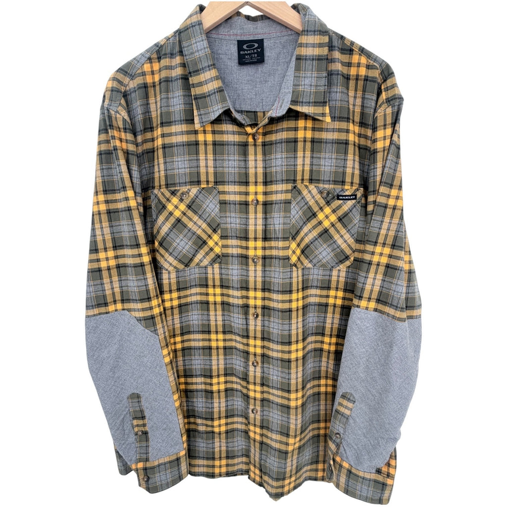 Oakley Plaid Button Up Shirt Mens XL Gray Yellow Long Sleeve Casual Shirt
