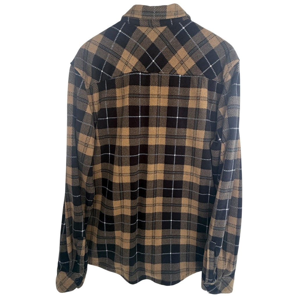 O'Neill Mens XL Brown Black Plaid Fleece Flannel Snap Front Shirt Jacket