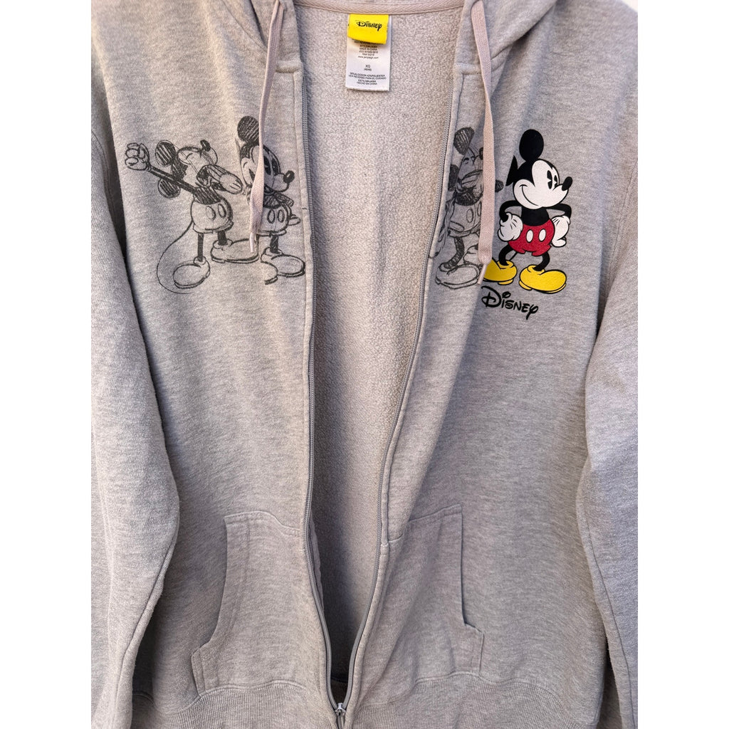 Disney Mickey Mouse Zip Hoodie Womens XL Gray Graphic Full Zip Sweatshirt