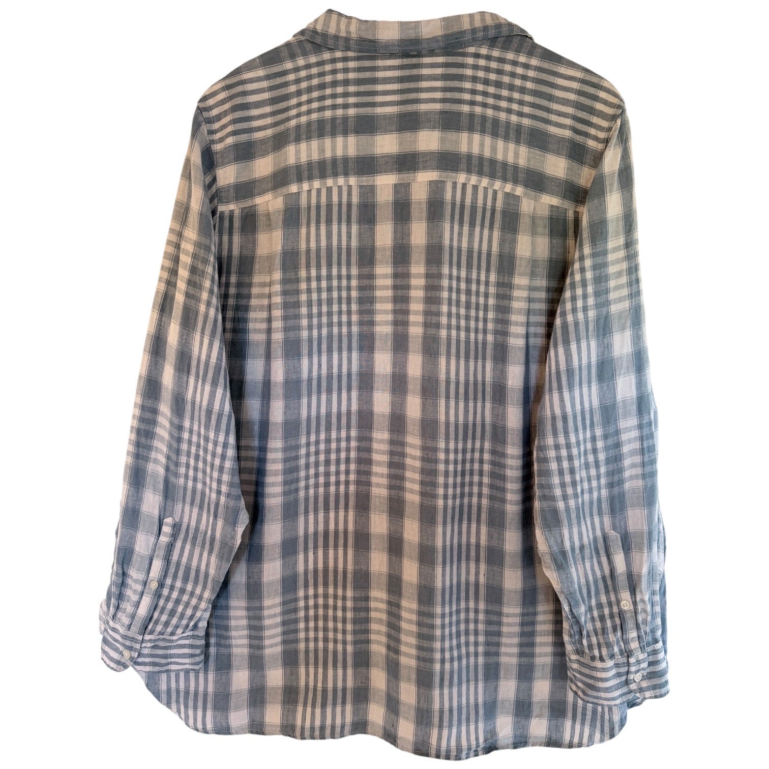 L.L.Bean Plaid Button Up Shirt Womens 2X Blue White Long Sleeve