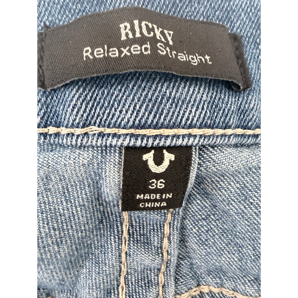True Religion Ricky Denim Shorts Mens 36 Blue Relaxed Straight Cutoff Jean