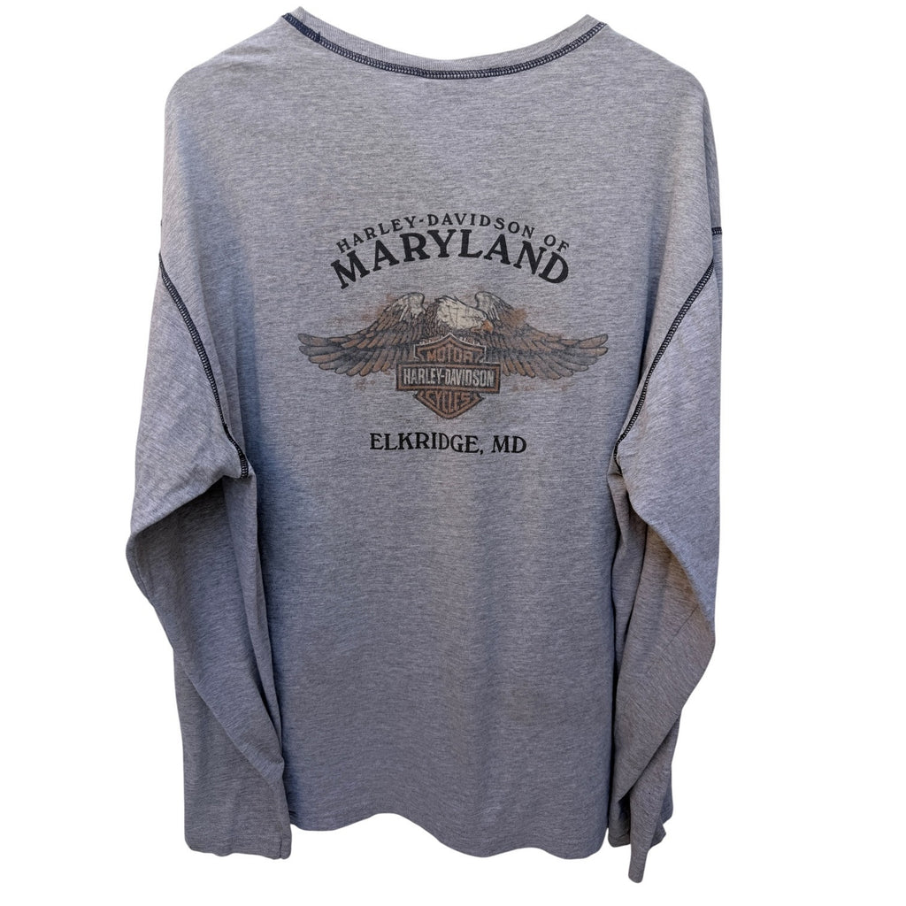 Harley Davidson Long Sleeve Shirt Mens 2XL Gray Motorcycles Maryland Graphic