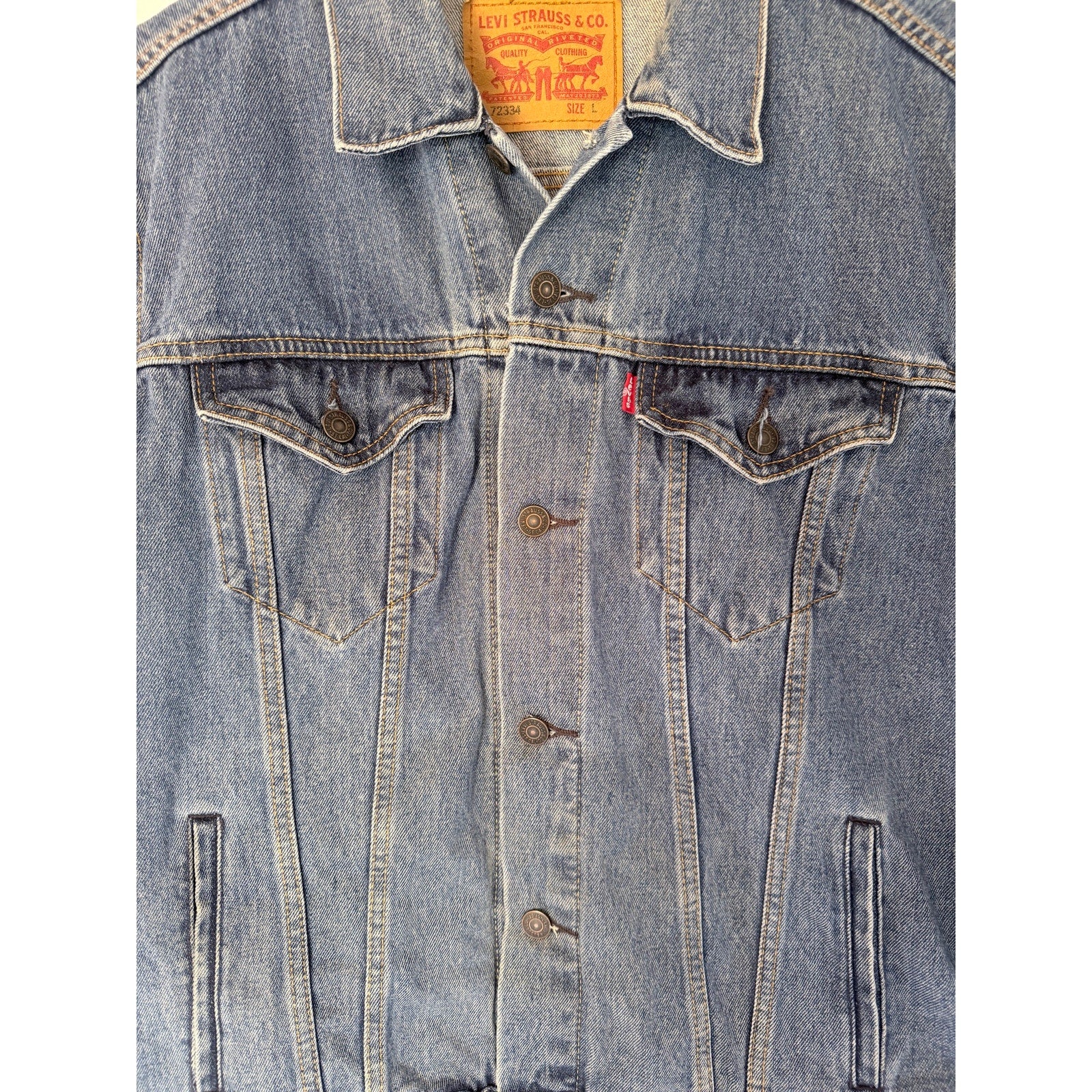 Levis 72334 Denim Trucker Jacket Mens Medium Blue Button Front