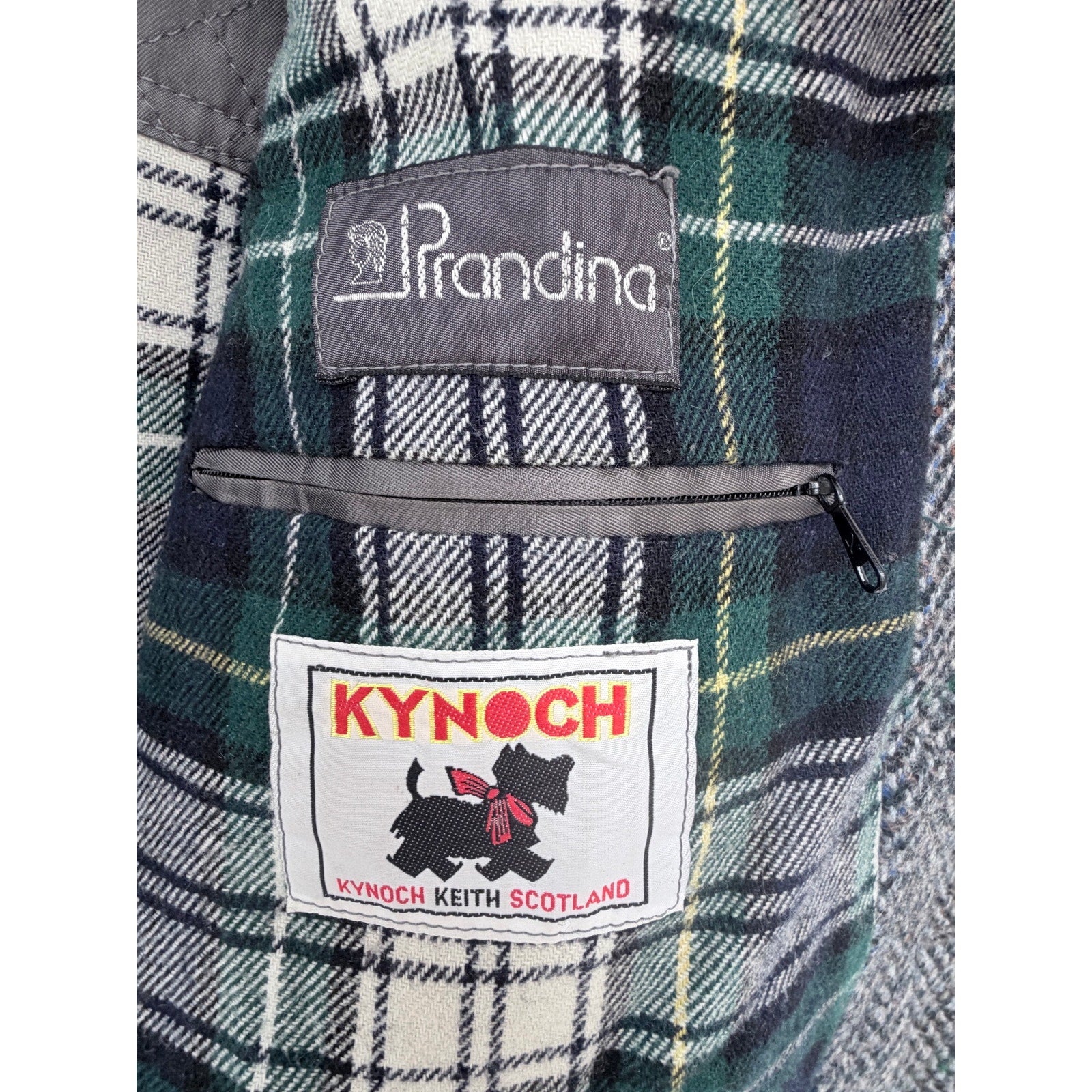 Prendina Kynoch Keith Scotland Wool Coat Mens Large Gray Herringbone Plaid