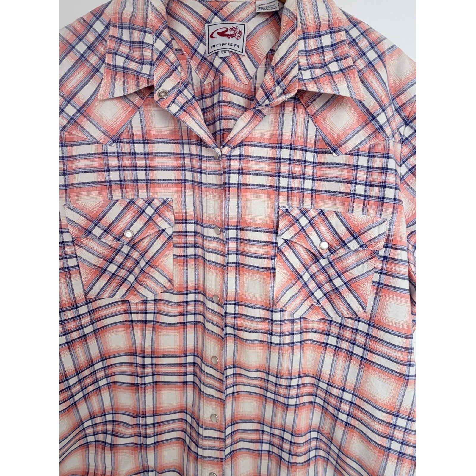 Roper Western Snap Shirt Womens 2X Pink Plaid Short Sleeve Pearl Snap Cowboy