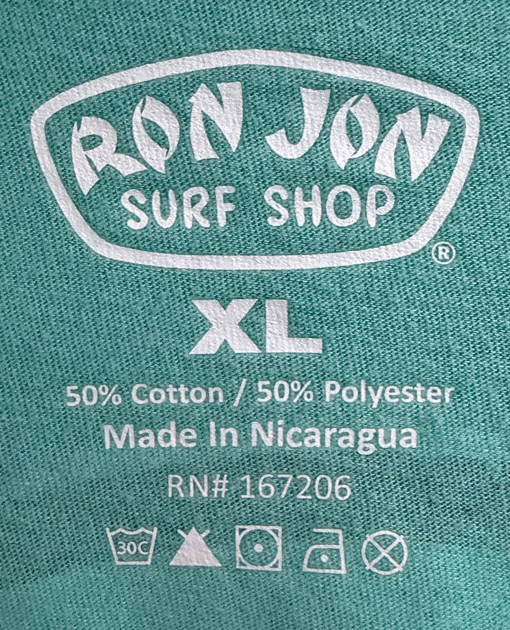 Ron Jon Surf Shop Men's Green Crewneck T-Shirt — brand label