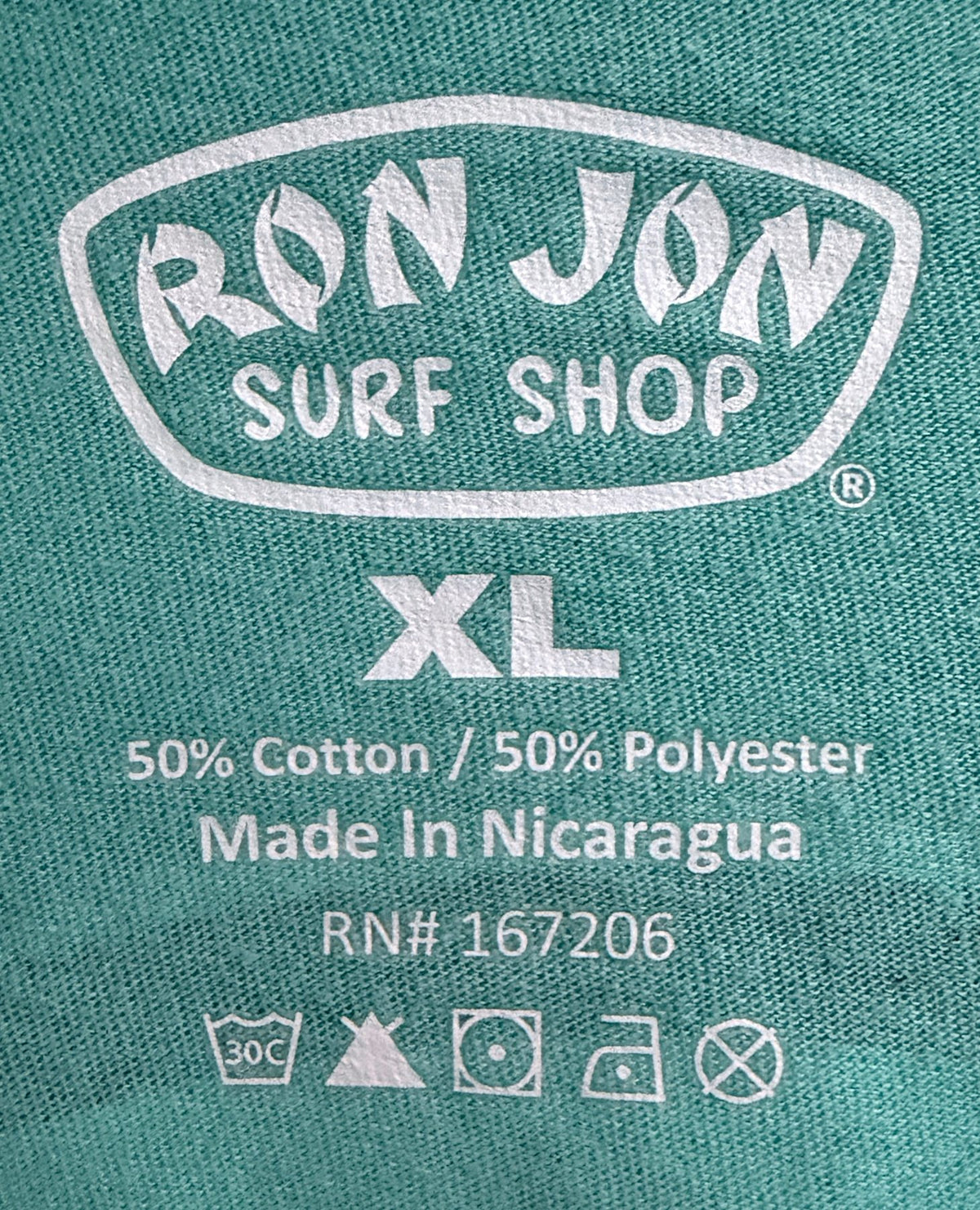 Ron Jon Surf Shop Men's Green Crewneck T-Shirt — brand label