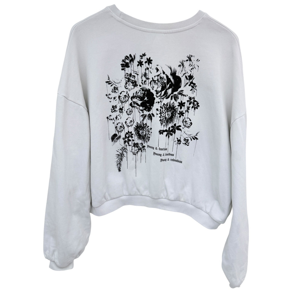 YoungLA Cropped Sweatshirt Womens Small White Oversized Pullover