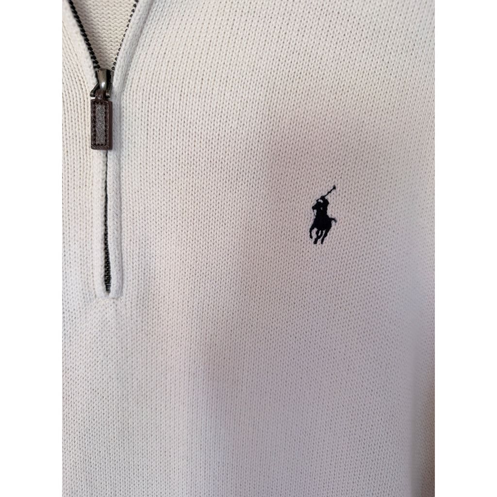 Polo Ralph Lauren Quarter Zip Sweater Mens XXL Cream Knit Pullover Logo