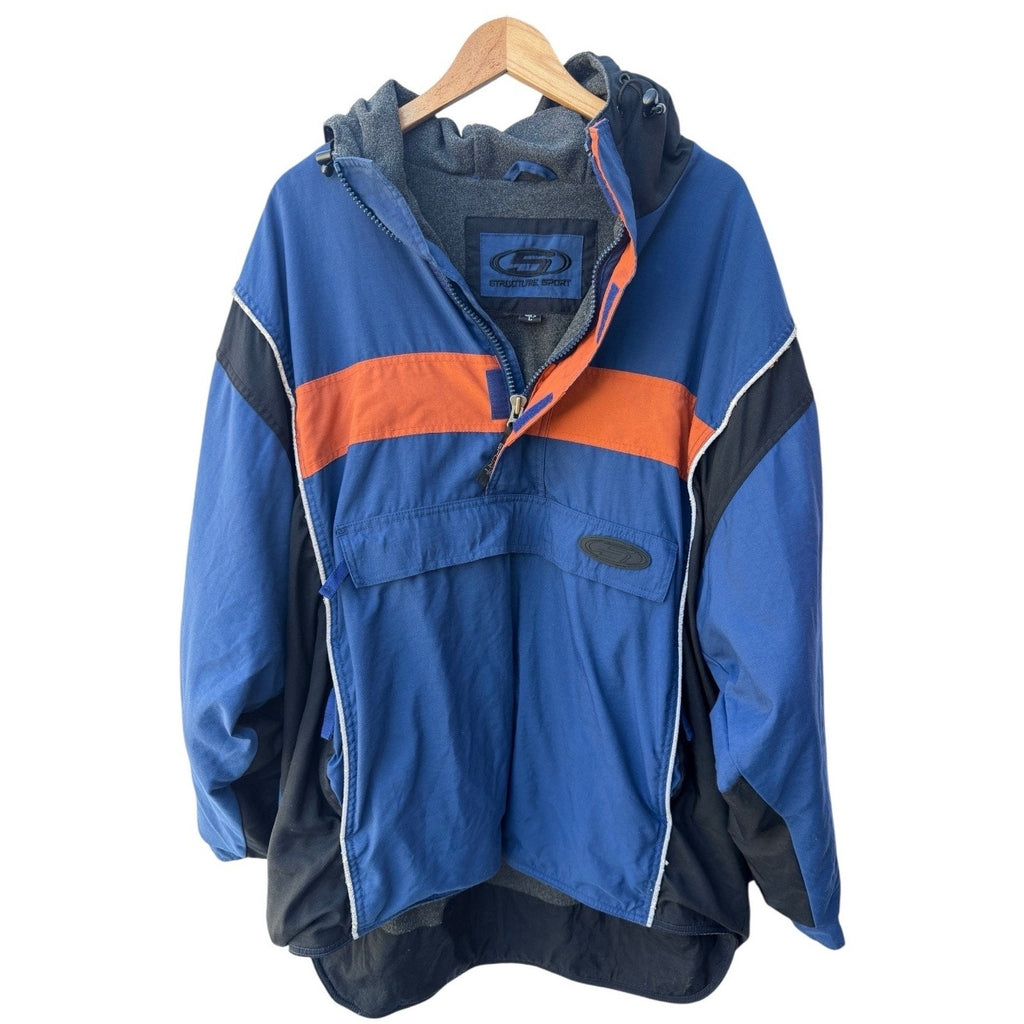 Structure Sport Hooded Pullover Jacket Mens Large Blue Orange Windbreakere