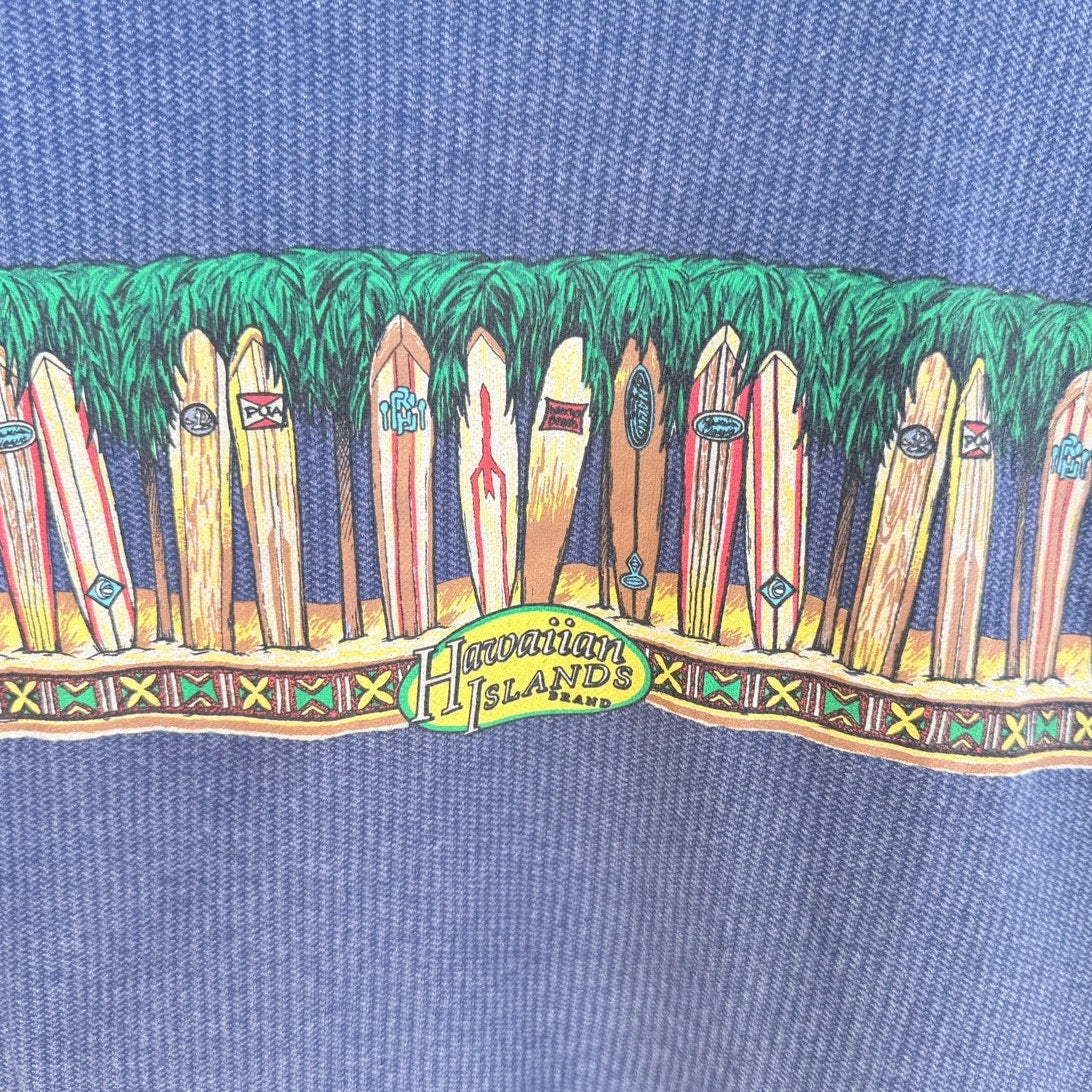 Hawaiian Island Surfboard Graphic T Shirt Mens Large Blue Vintage Style Tee