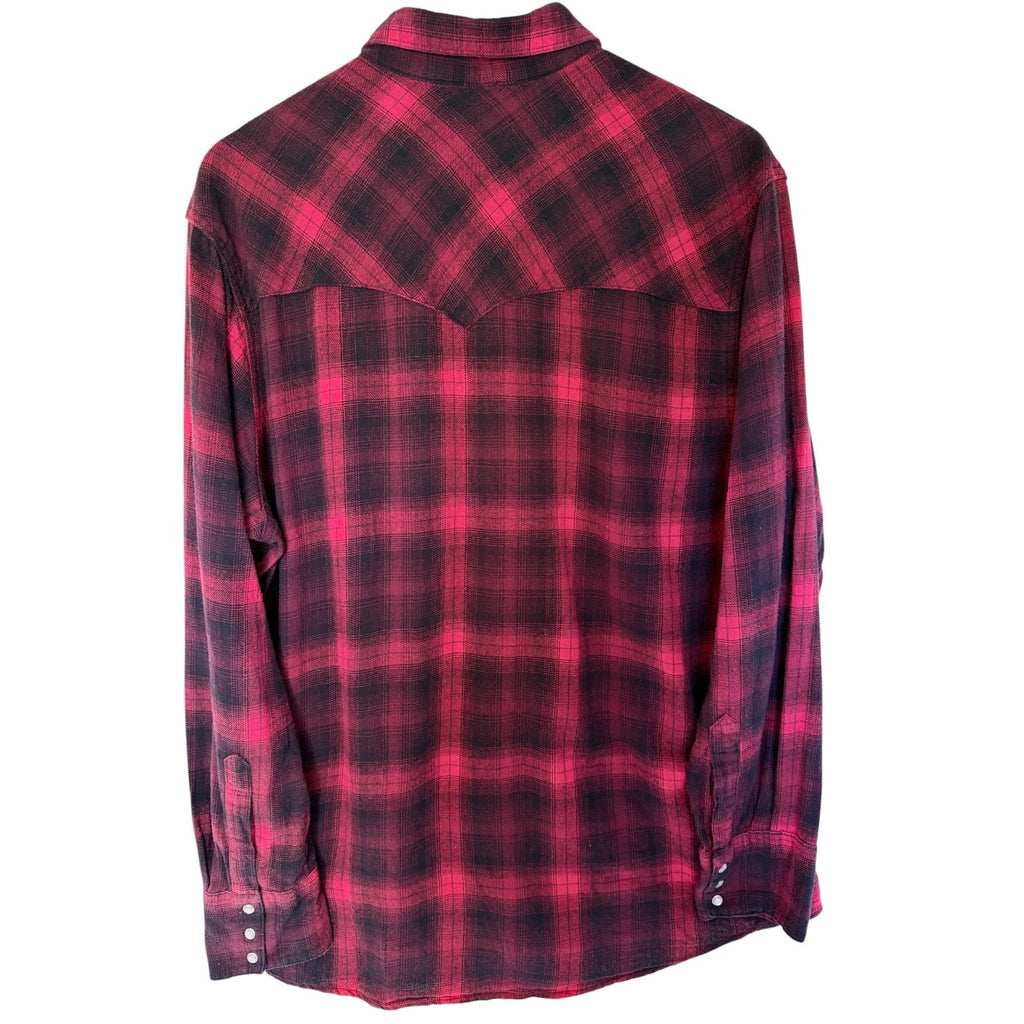 Wrangler Western Flannel Shirt Mens Large Red Black Plaid Snap Button