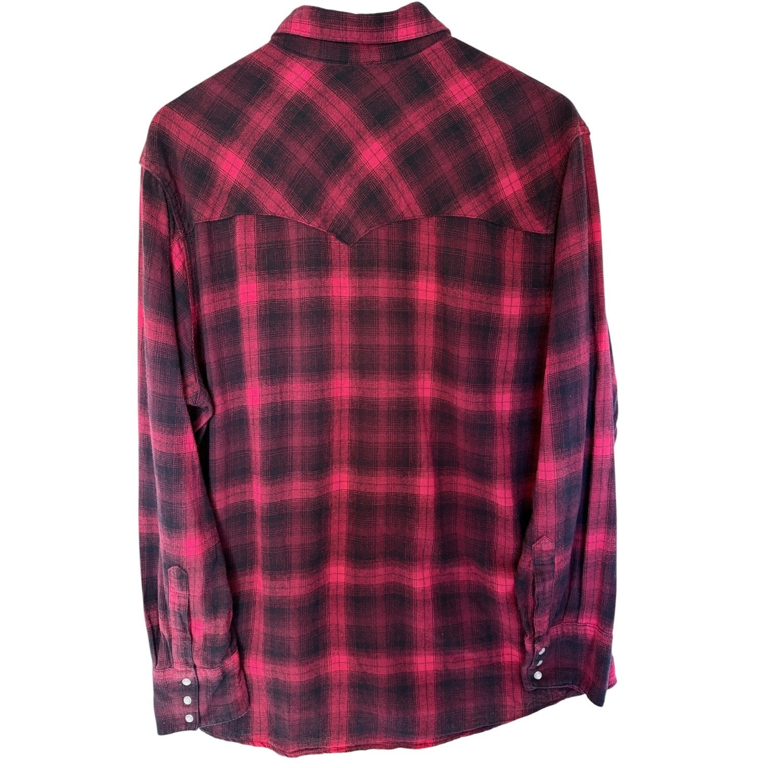 Wrangler Western Flannel Shirt Mens Large Red Black Plaid Snap Button
