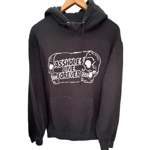 Assholes Live Forever Black Hoodie — front view