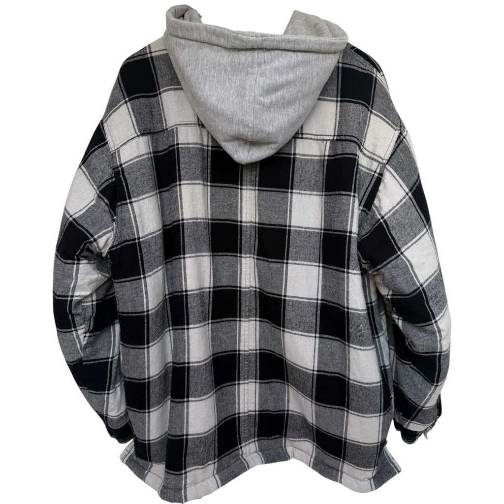 Dickies Hooded Flannel Jacket Mens XL Black White Plaid Workwear